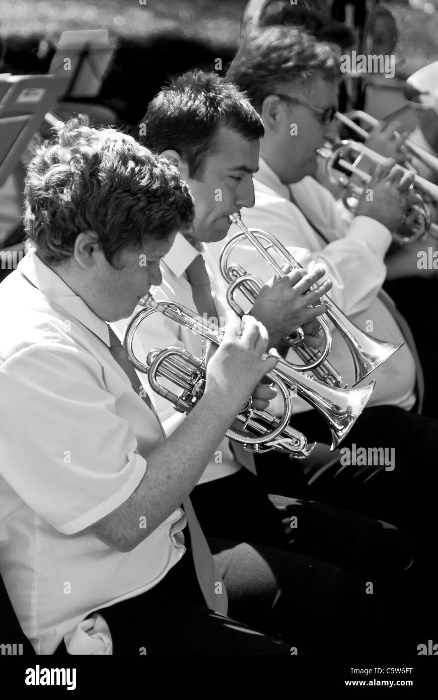 Une fanfare jouer sur un jour d'été à Margam Park, South Wales Banque D'Images