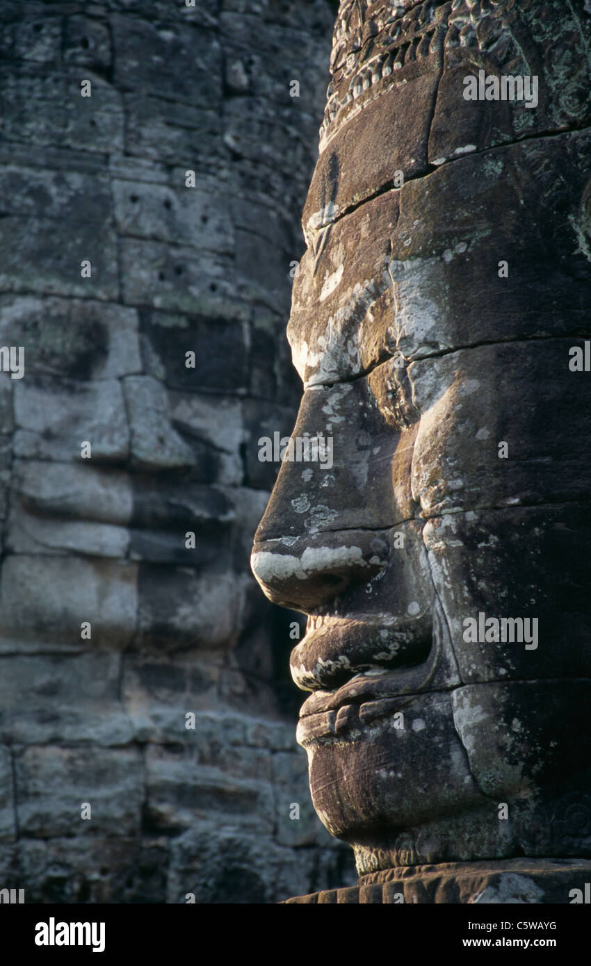 Cambodge, Siem Reap, temple Bayon, visage sculpté Banque D'Images