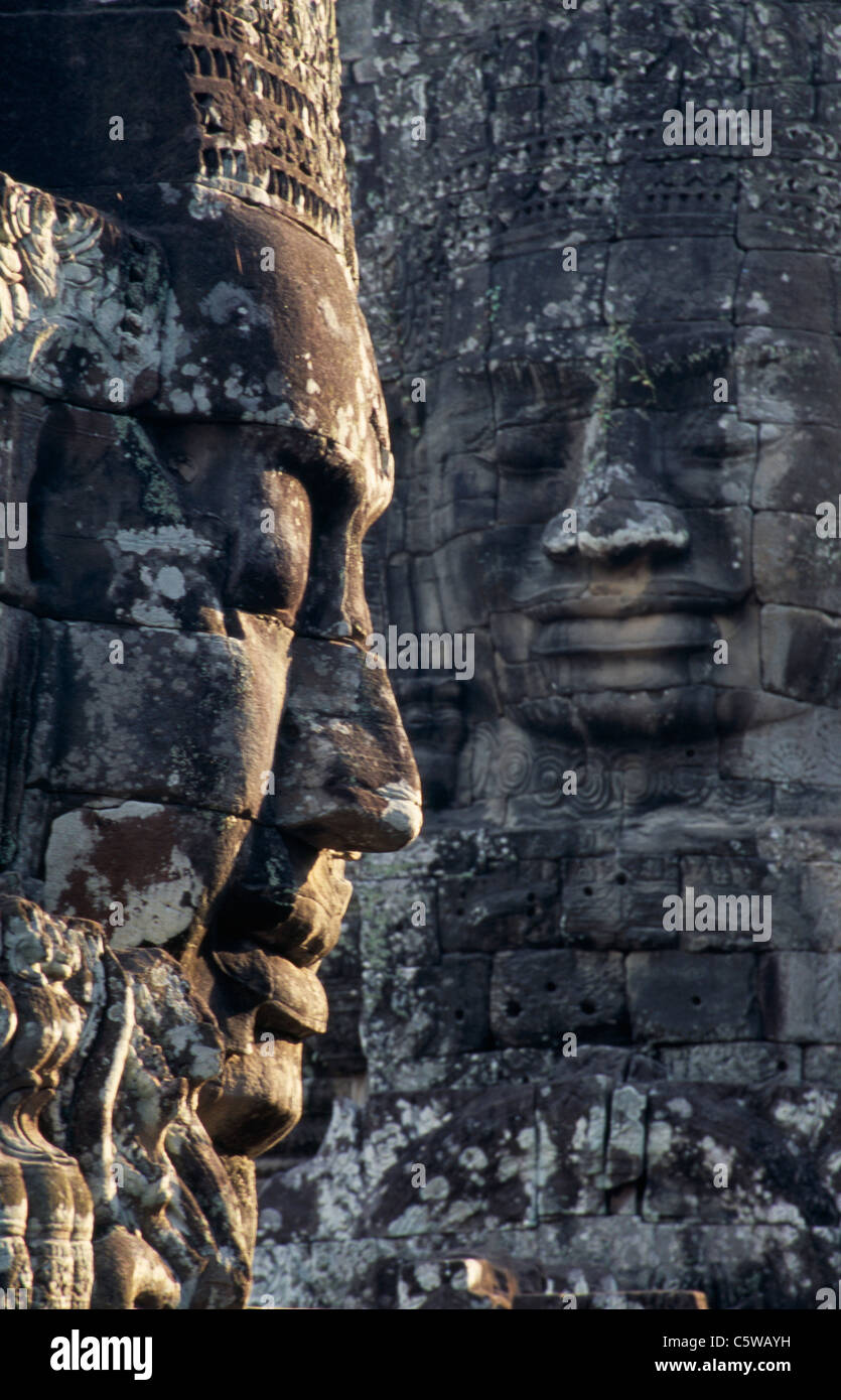 Cambodge, Siem Reap, temple Bayon, visage sculpté Banque D'Images