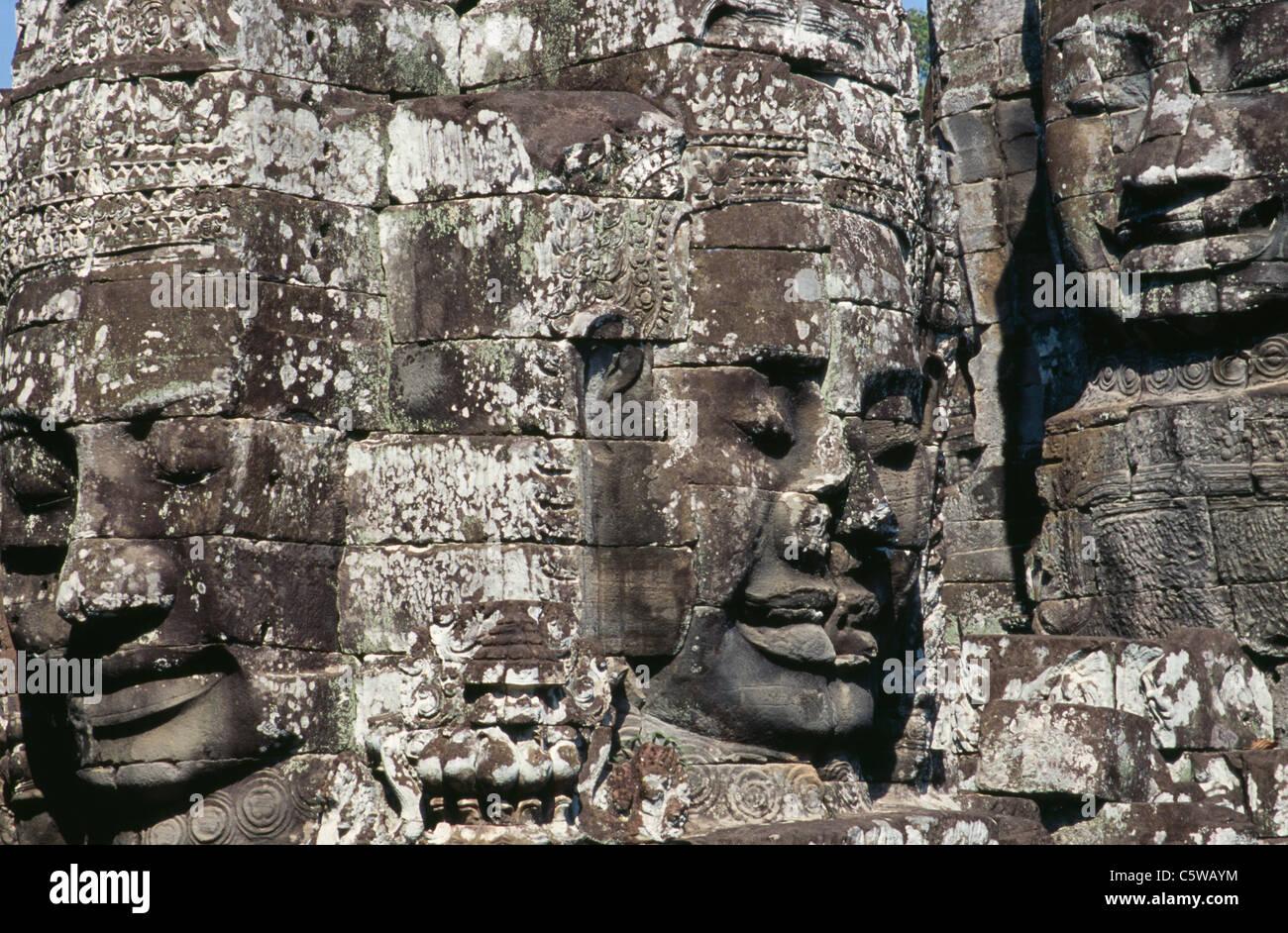 Cambodge, Siem Reap, temple Bayon, sculptures en relief Banque D'Images