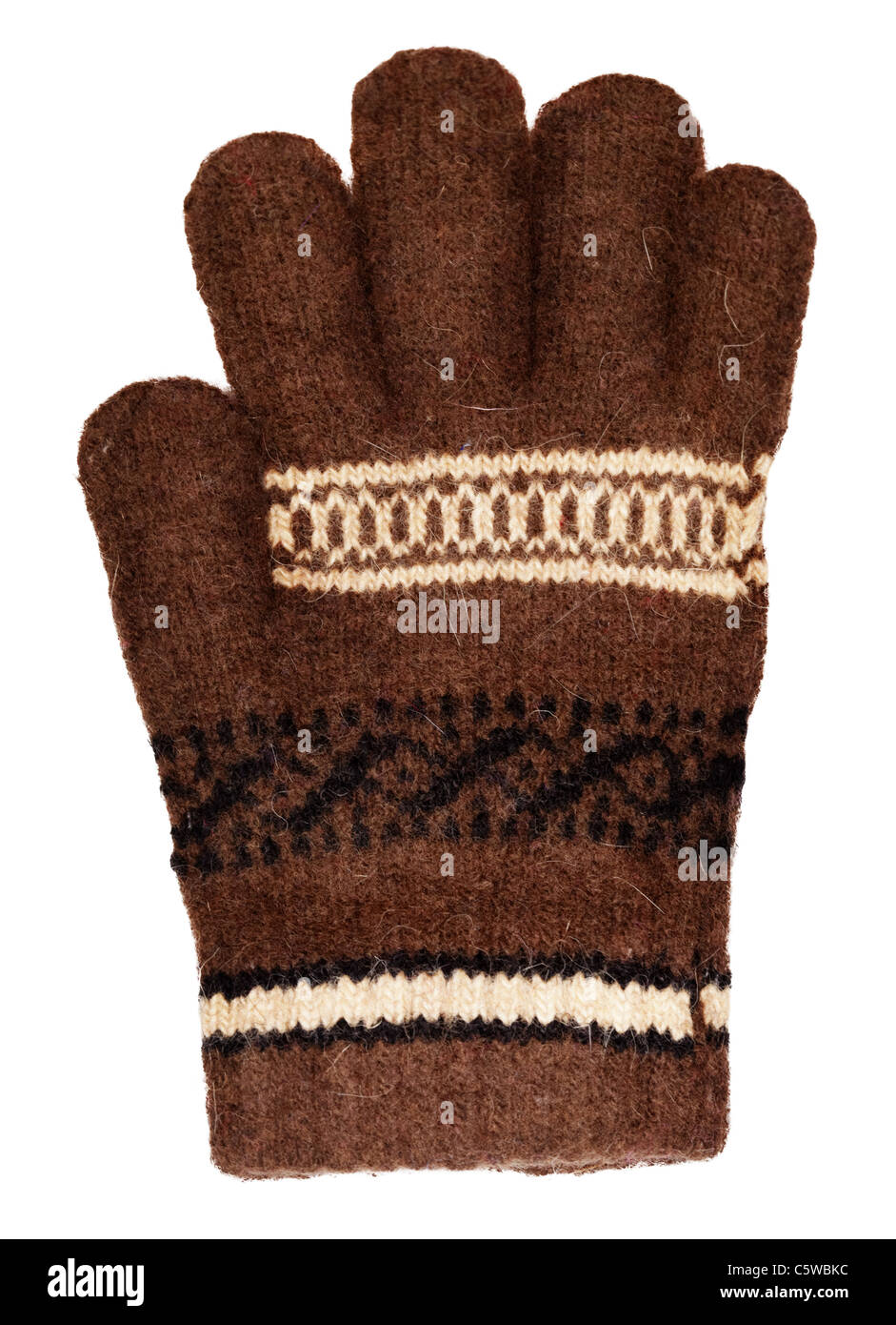Un gant de laine brun isolé sur fond blanc Banque D'Images