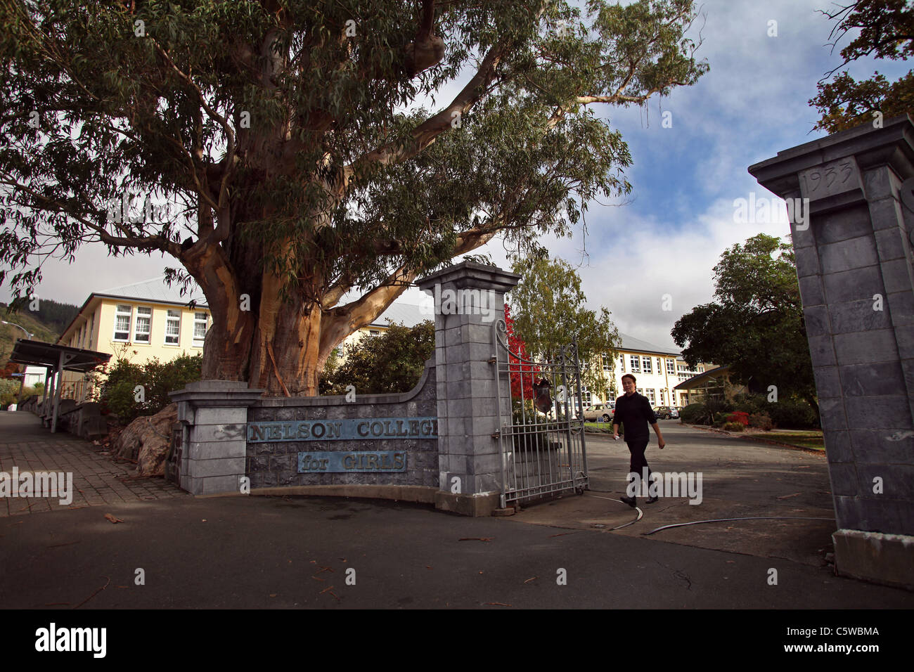 L'entrée de Nelson's Girls College, New Zealand Banque D'Images