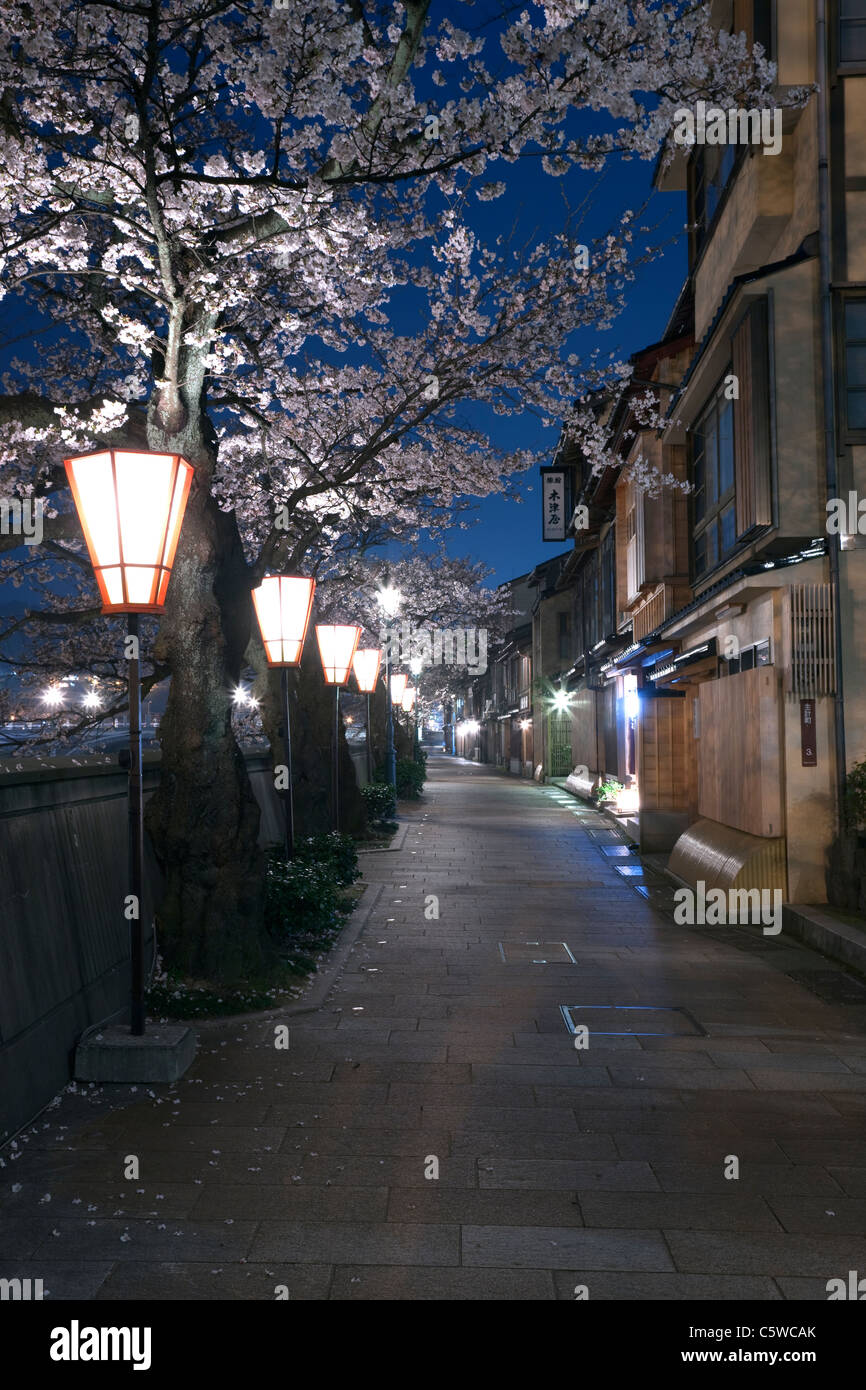 Vue de nuit du quartier Kazue-machi Chaya, Kanazawa, Ishikawa, Japon Banque D'Images