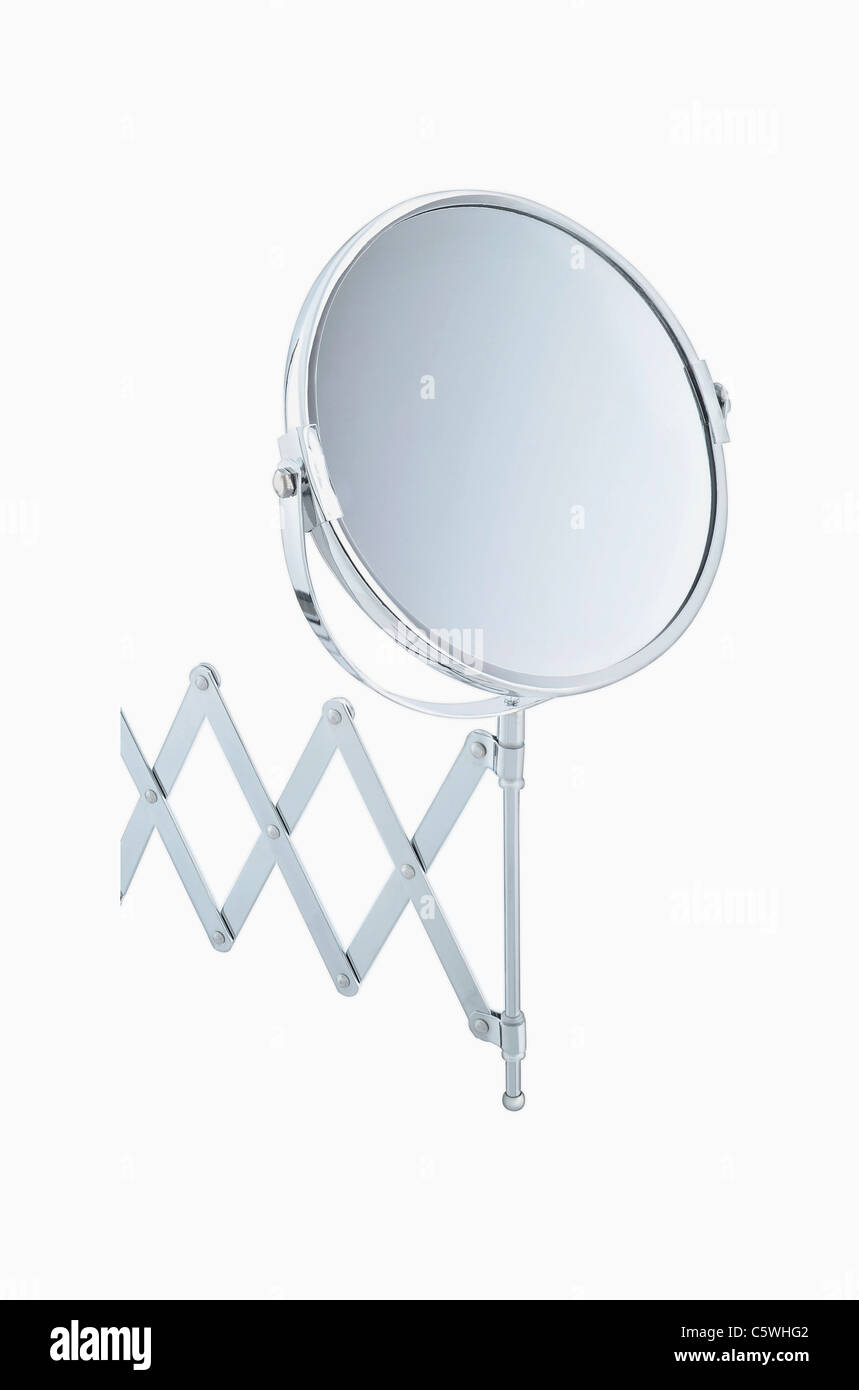 Miroir réglable à l'arrière-plan blanc, Close up Banque D'Images