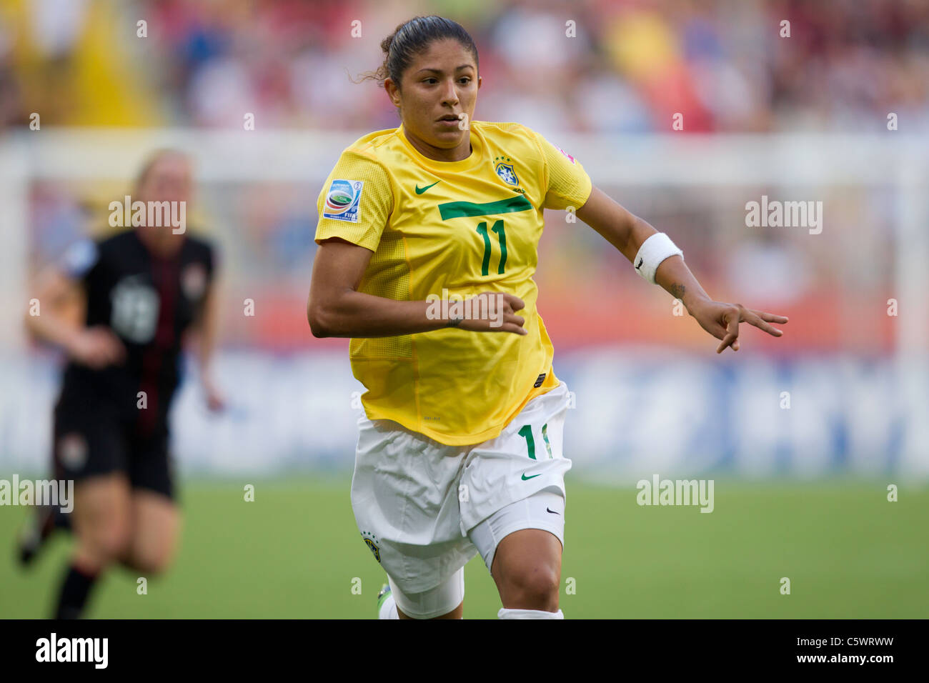 De Cristiane Brésil en action au cours d'une Coupe du Monde féminine de la fifa contre match quart aux États-Unis le 10 juillet 2011. Banque D'Images