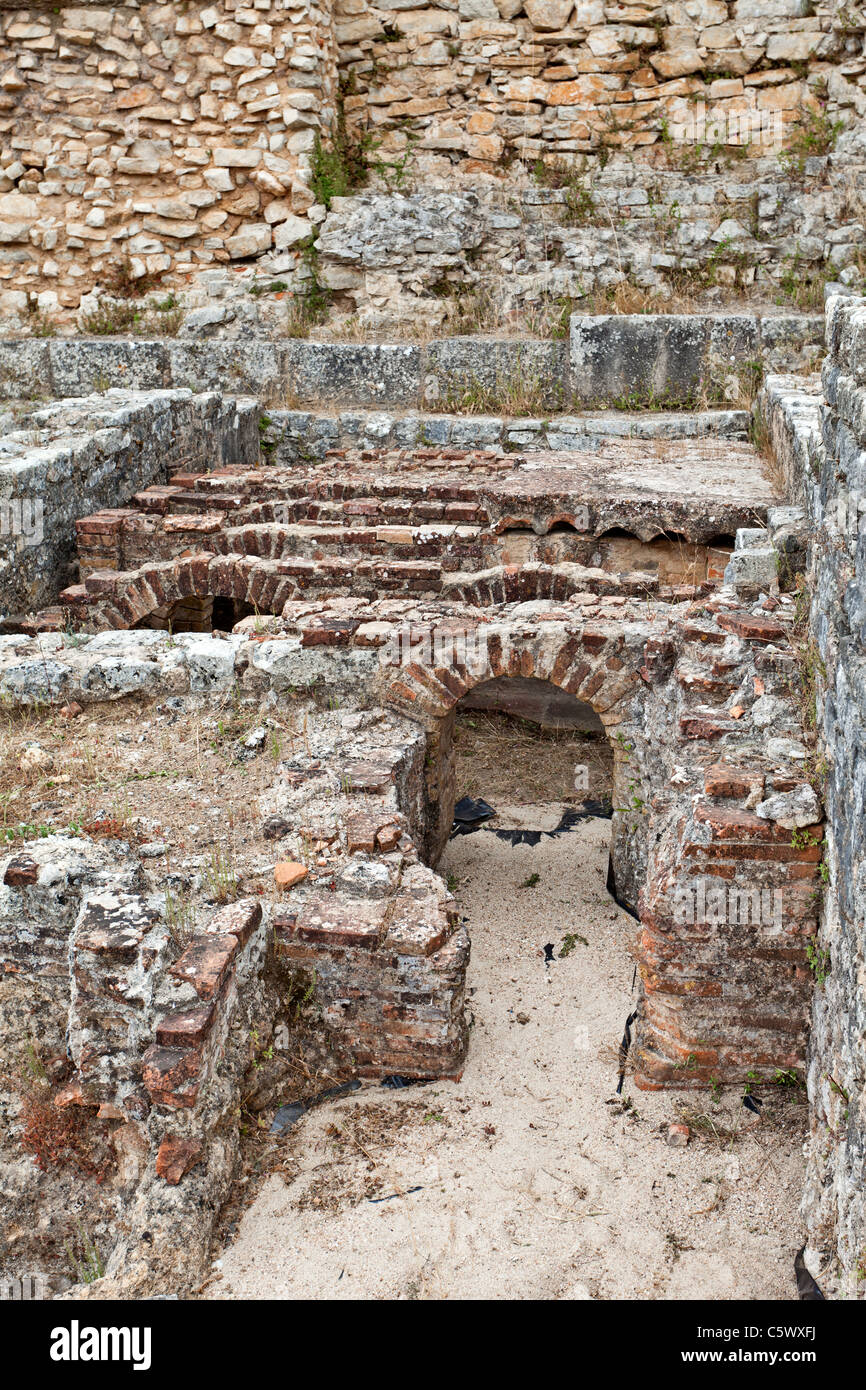 Hypocauste des thermes de la paroi (Thermae) à Conimbriga, le mieux conservé des ruines de la ville romaine au Portugal. Banque D'Images