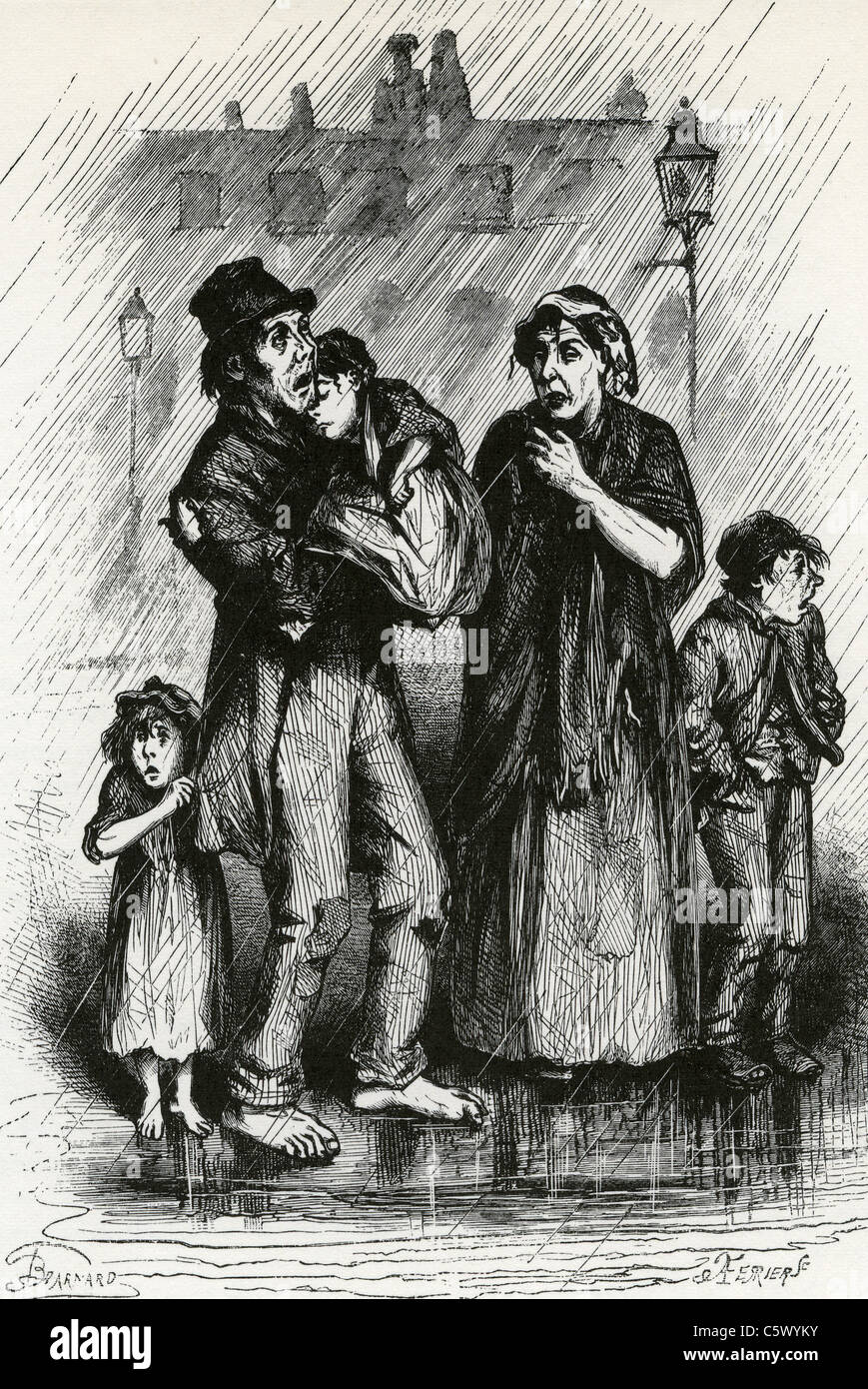 Pauvre famille arrivent à Liverpool en 1840, d'où ils prévoient d'emmigrate à l'Amérique comme indiqué dans un cadre contemporain imprimer Banque D'Images