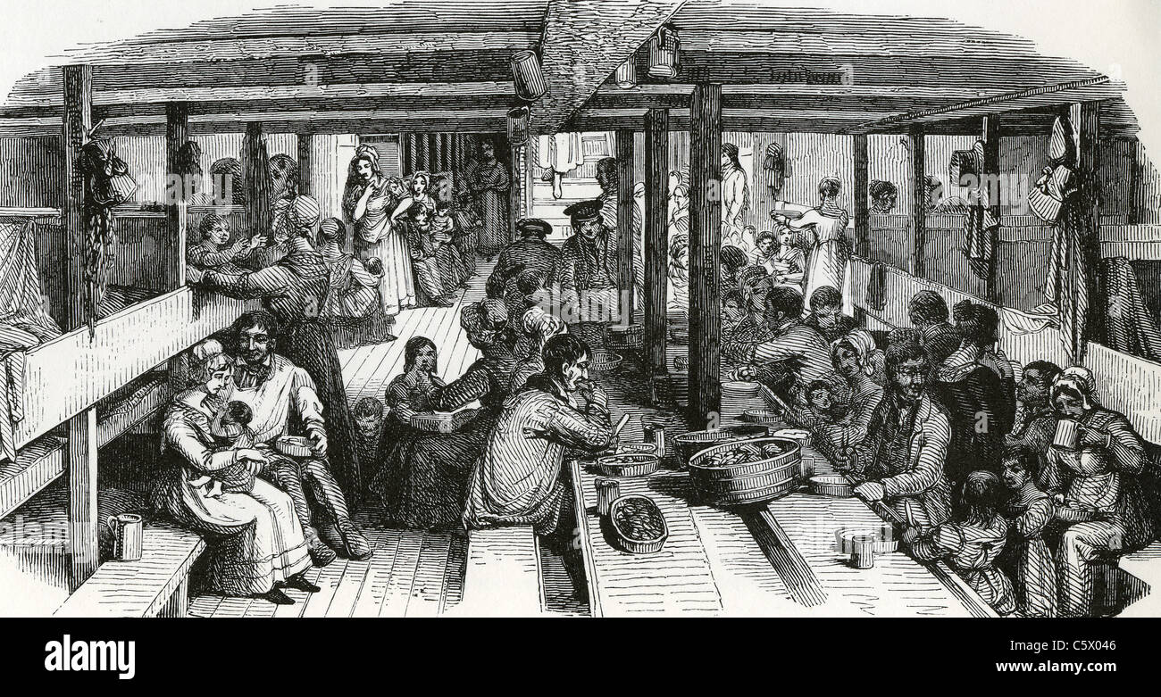 Les IMMIGRANTS D'AMÉRIQUE LATINE sous le pont pendant le voyage dans le milieu des années 1800 Banque D'Images