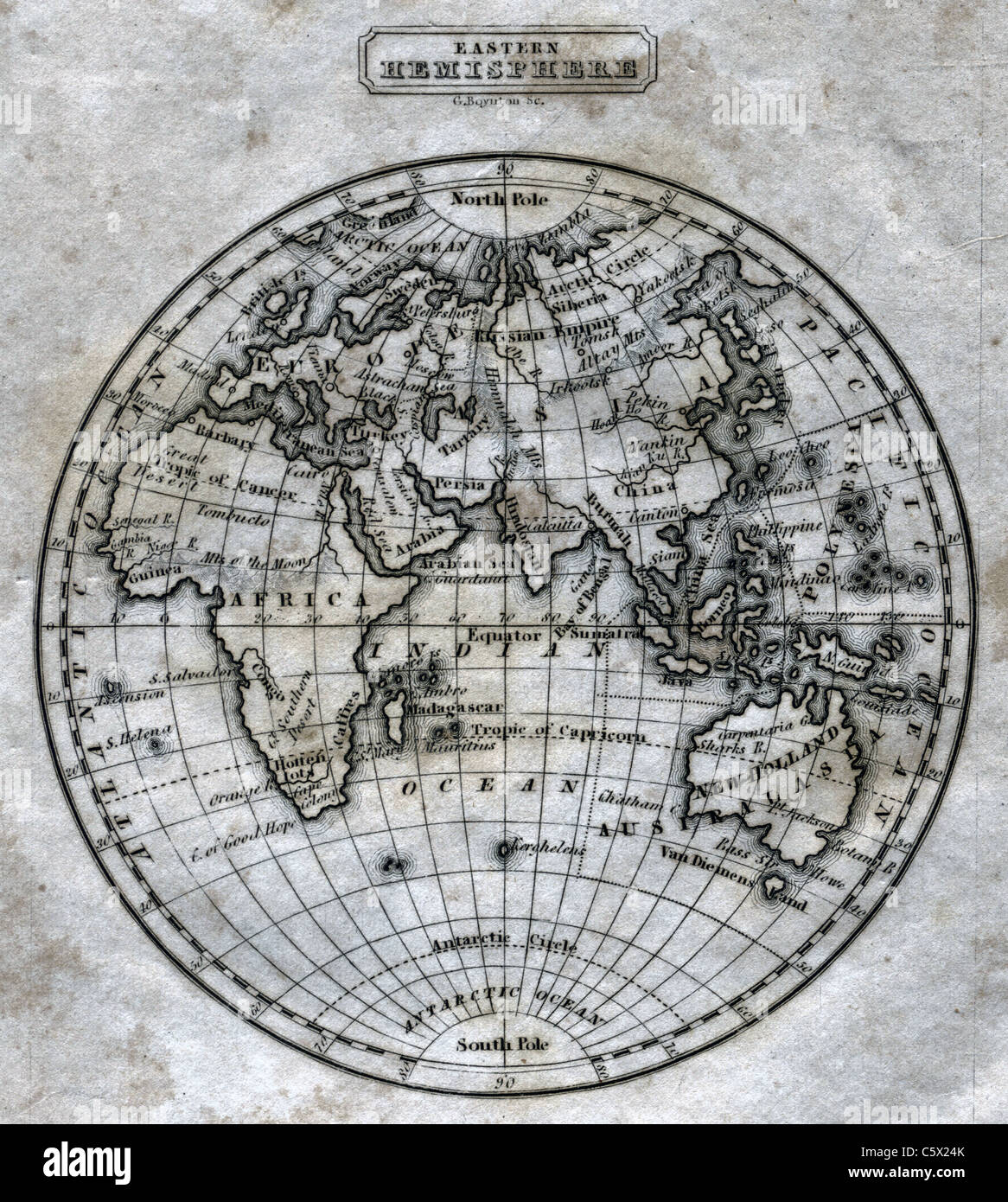 Hémisphère oriental (close-up) - Antiquarian Carte noir et blanc à partir de 'Le deuxième livre de l'histoire" Banque D'Images