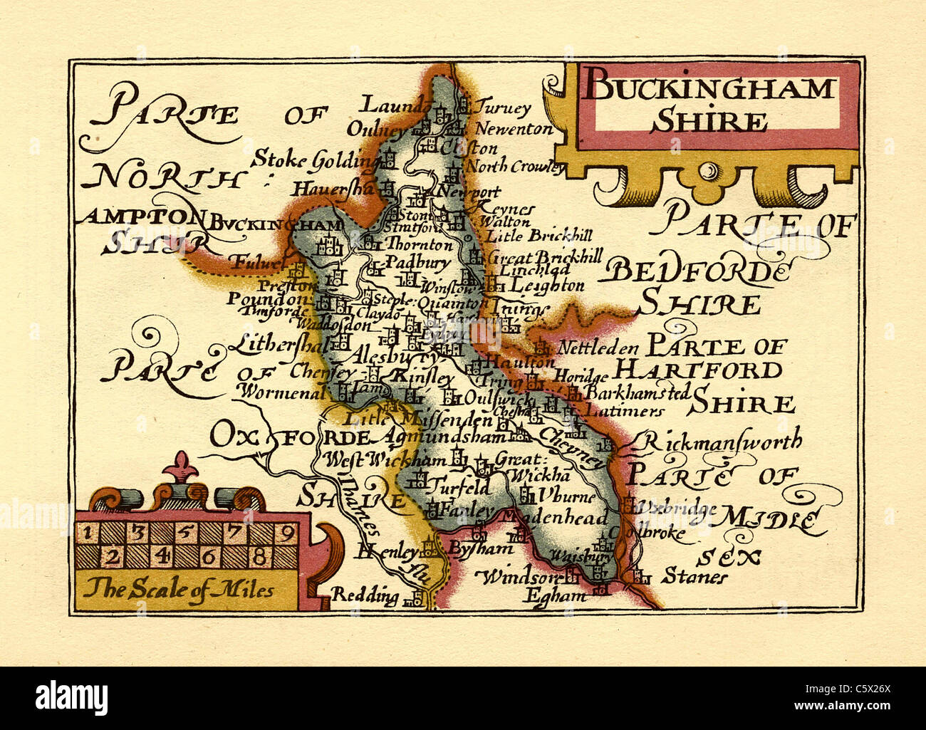 Le Buckinghamshire - Old English Carte du comté par John Speed, vers 1625 Banque D'Images