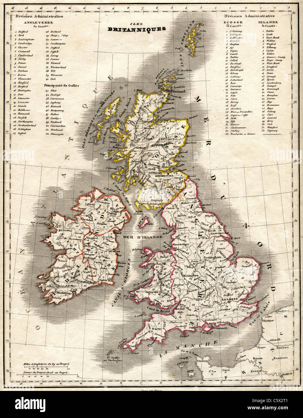 Isles Britanniques (Îles Britanniques) Antiquaire Site de 'Atlas universel de géographie Ancienne et Moderne" par cartographer C. C. Monin Banque D'Images