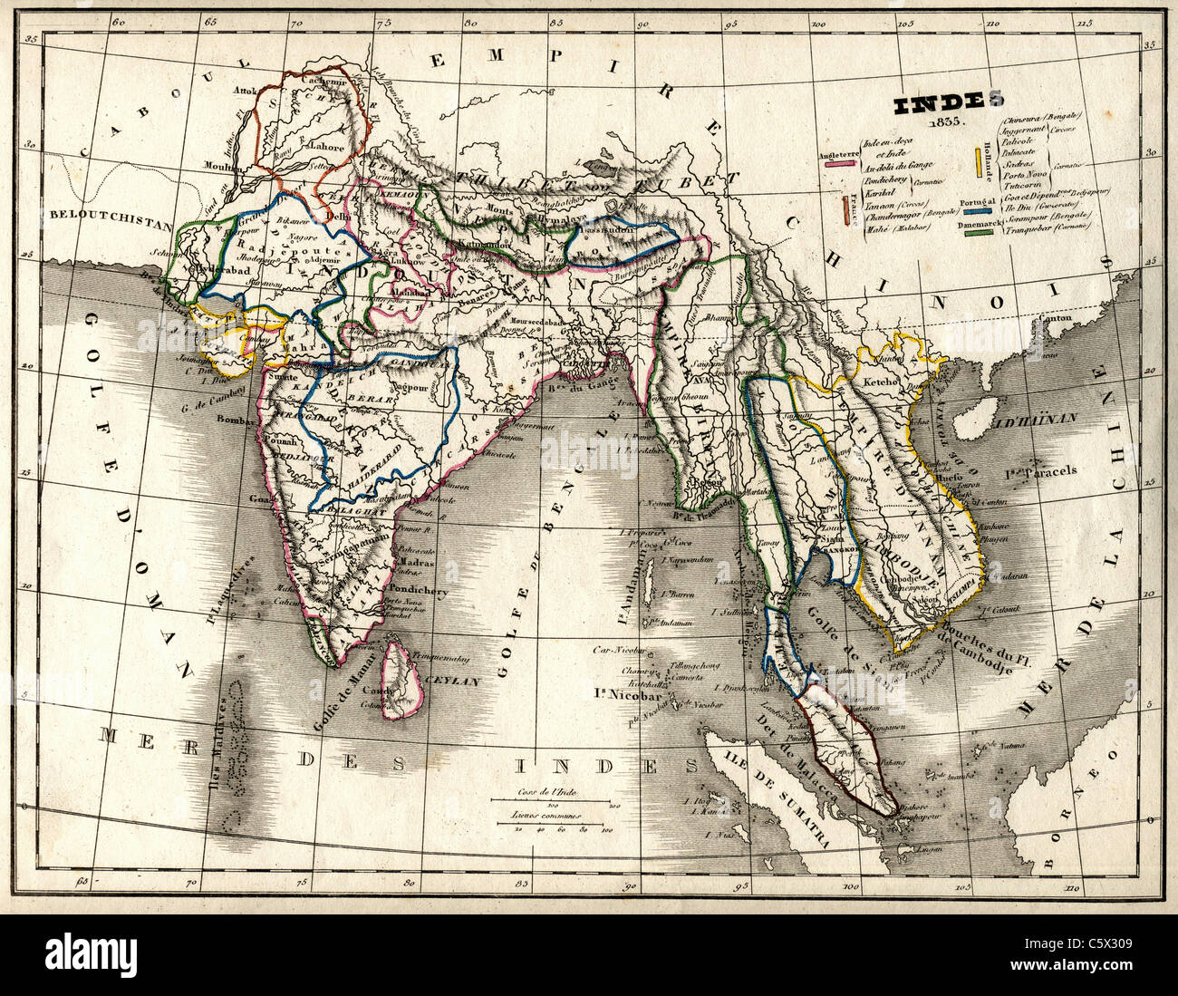 Indes (Inde) Antiquaire Site de 'Atlas universel de géographie Ancienne et Moderne" par cartographer C. C. Monin Banque D'Images