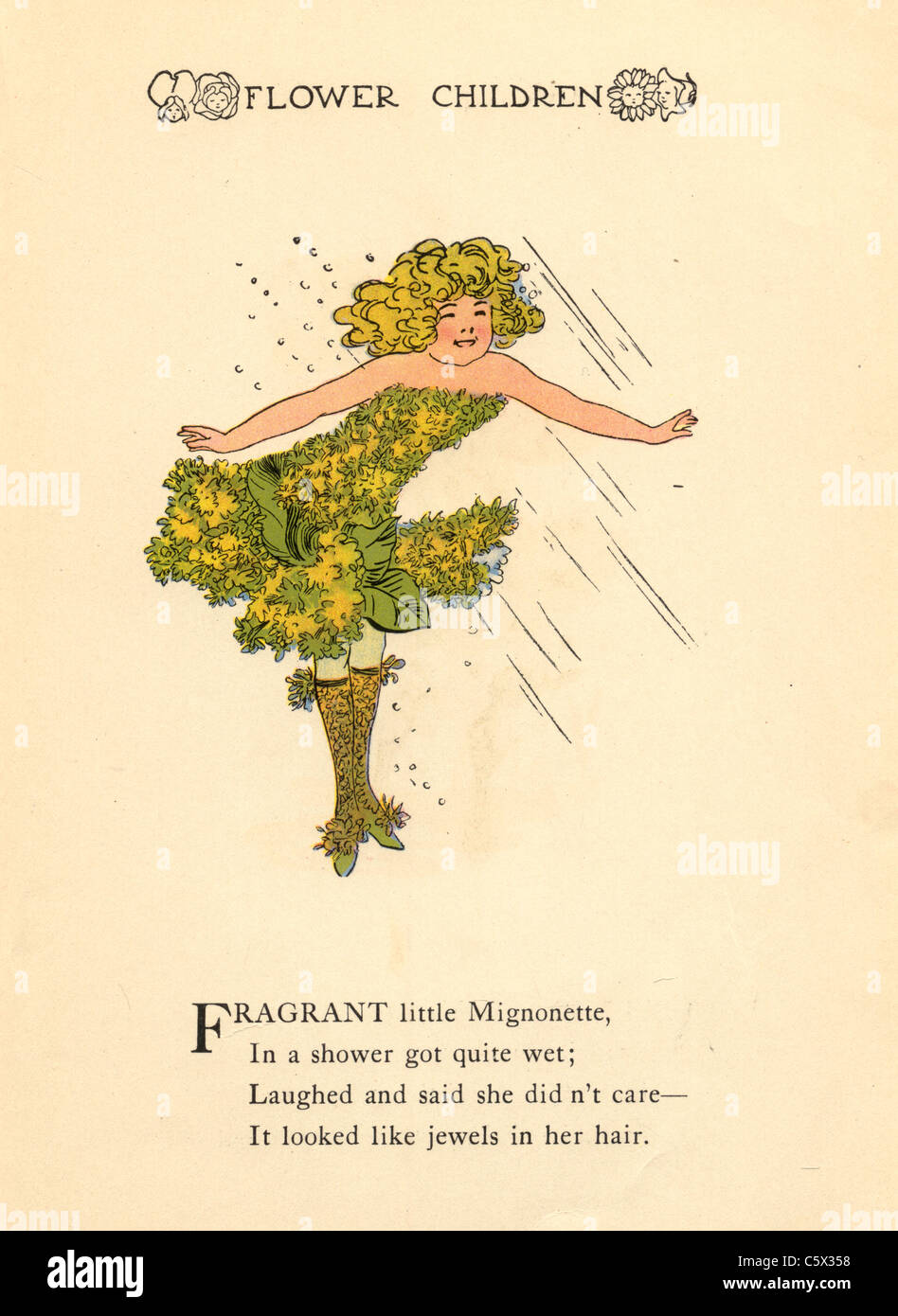 - Mignonette Illustration Enfant Fleur d'un livre ancien Banque D'Images