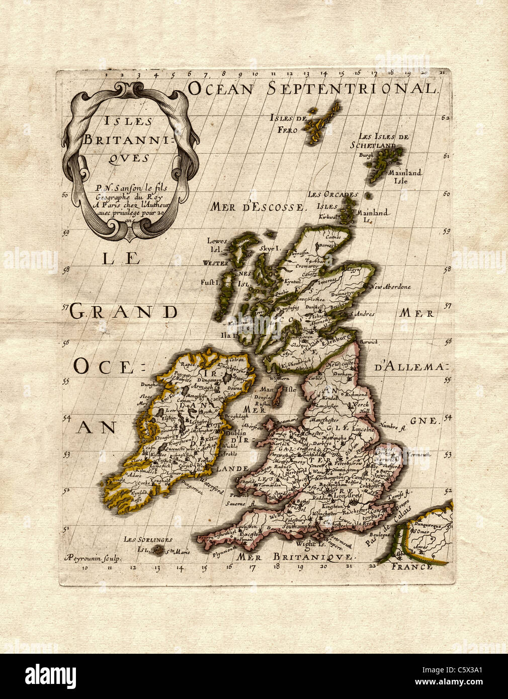 Isles Britanniques, carte des îles britanniques, par Nicolas fils Sanson, 1700 Banque D'Images
