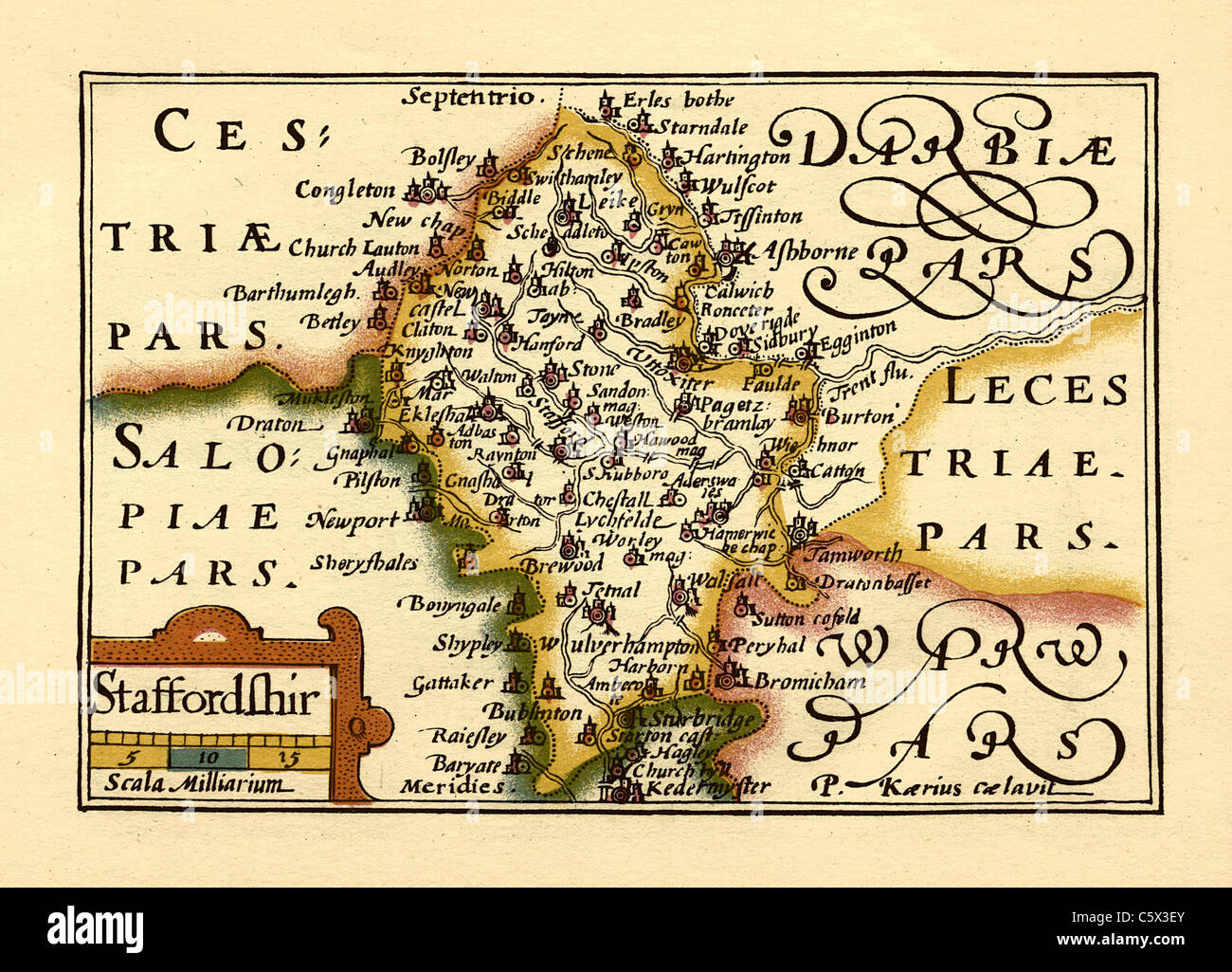 Staffordshire - Old English Carte du comté par John Speed, vers 1625 Banque D'Images