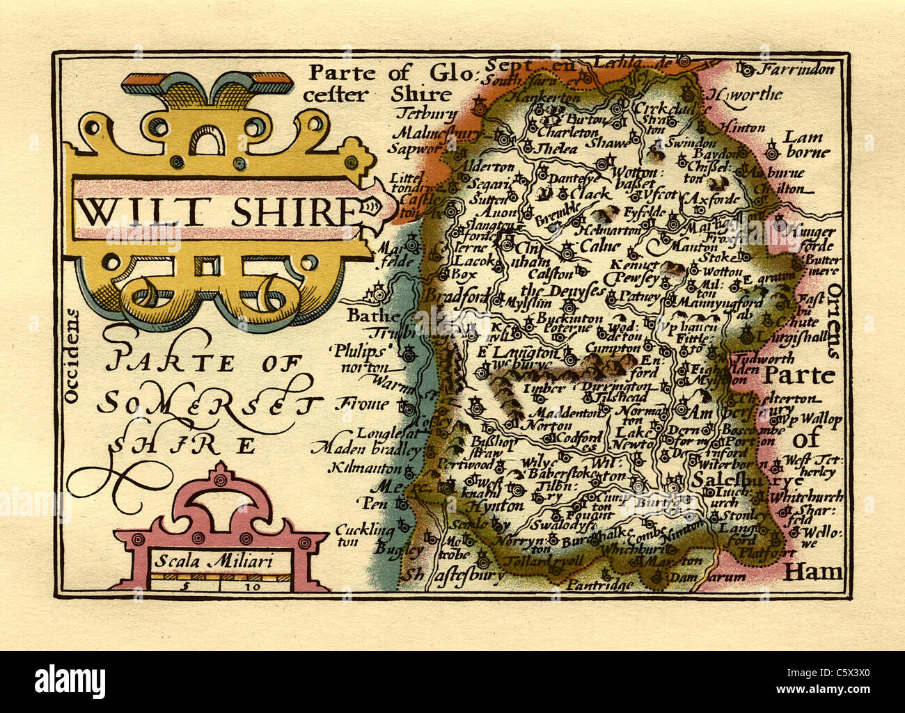 Wiltshire - Old English Carte du comté par John Speed, vers 1625 Banque D'Images