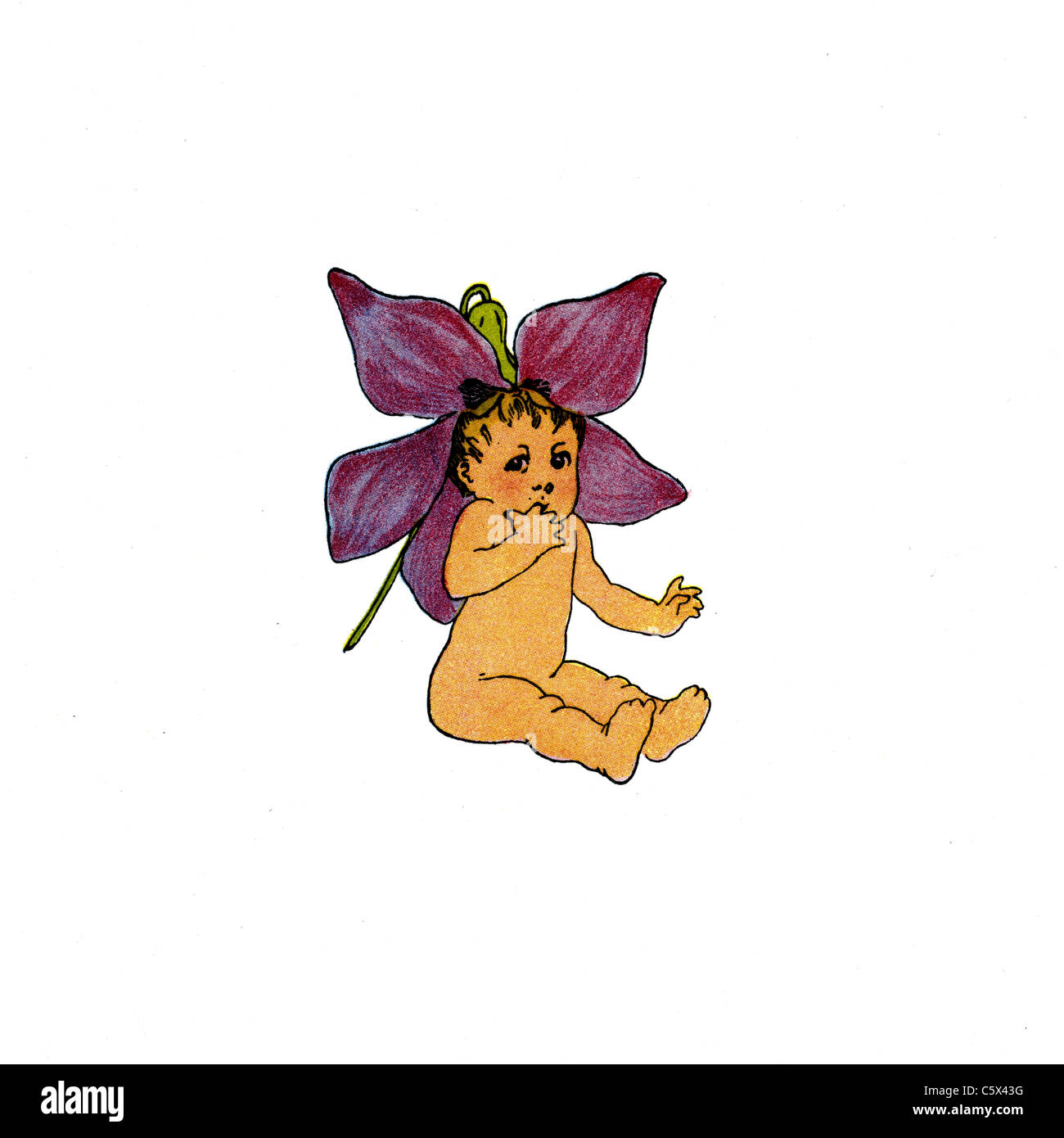 Fleur Violette - Illustration de l'enfant à partir d'un livre ancien Banque D'Images