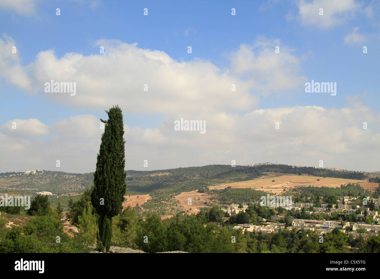 Israël, Jérusalem Montagnes, Vue depuis l'Hôtel National Park, site de la forteresse des Croisés Castellum Belveern Banque D'Images