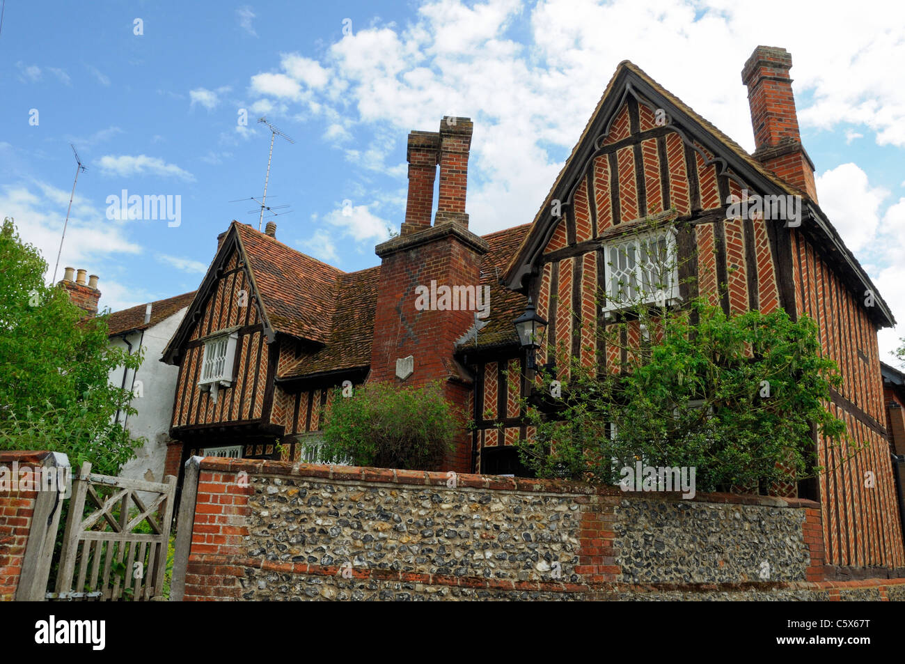 Old Boys School 16e siècle en brique rouge C. maison Braughing herringbone village Hertfordshire England UK Banque D'Images