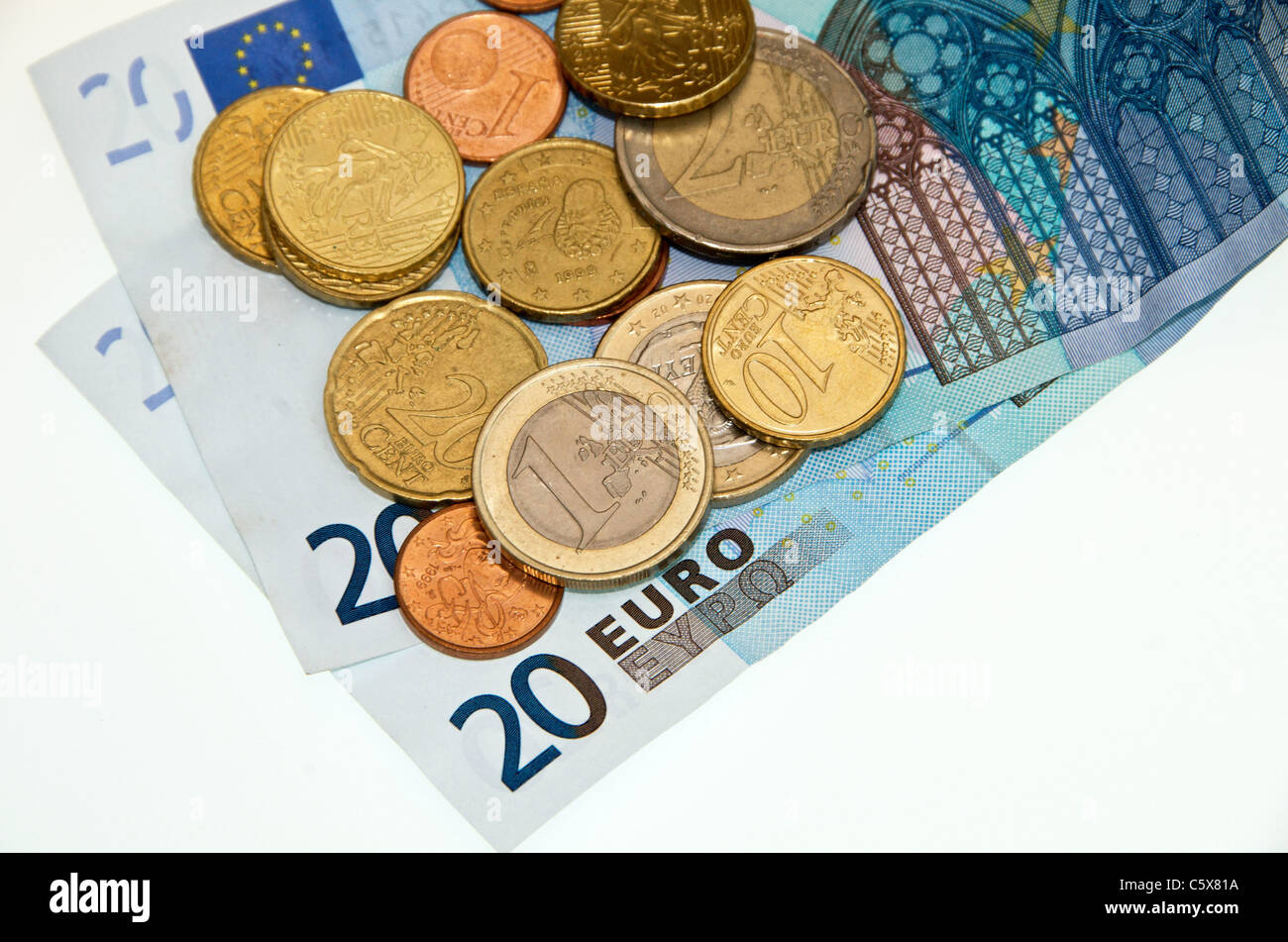 Pièces et billets en euro Banque D'Images