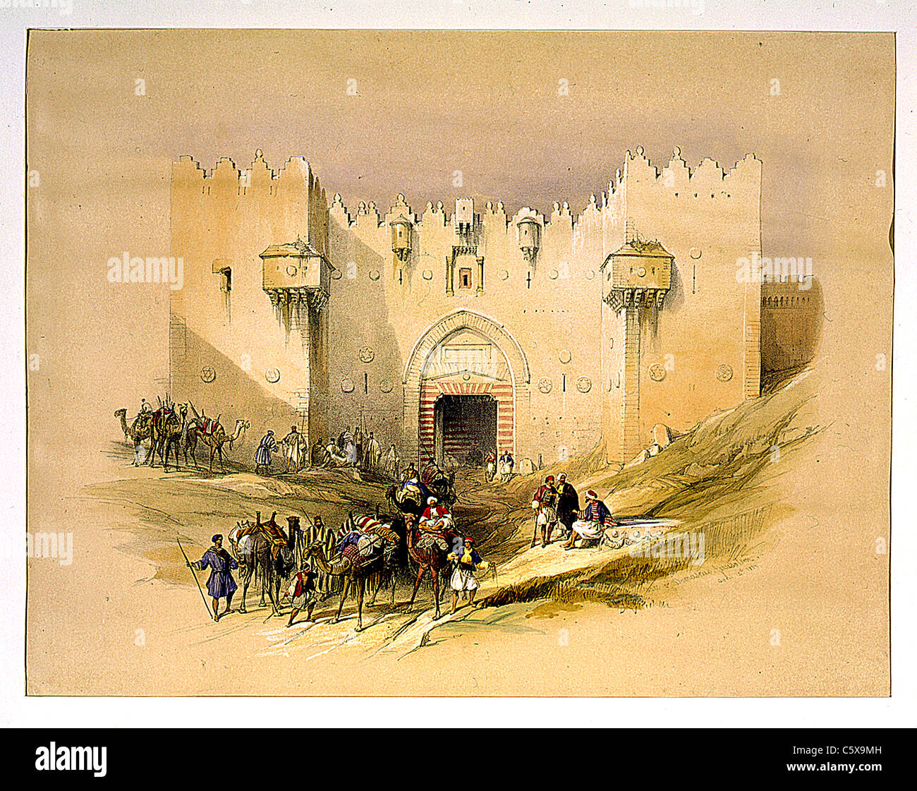 Porte de Damas Jérusalem 14 avril 1839, Louis Haghe / David Roberts 'la Terre Sainte, Syrie, Iduméa, Arabie, Egypte et Nubie' Banque D'Images