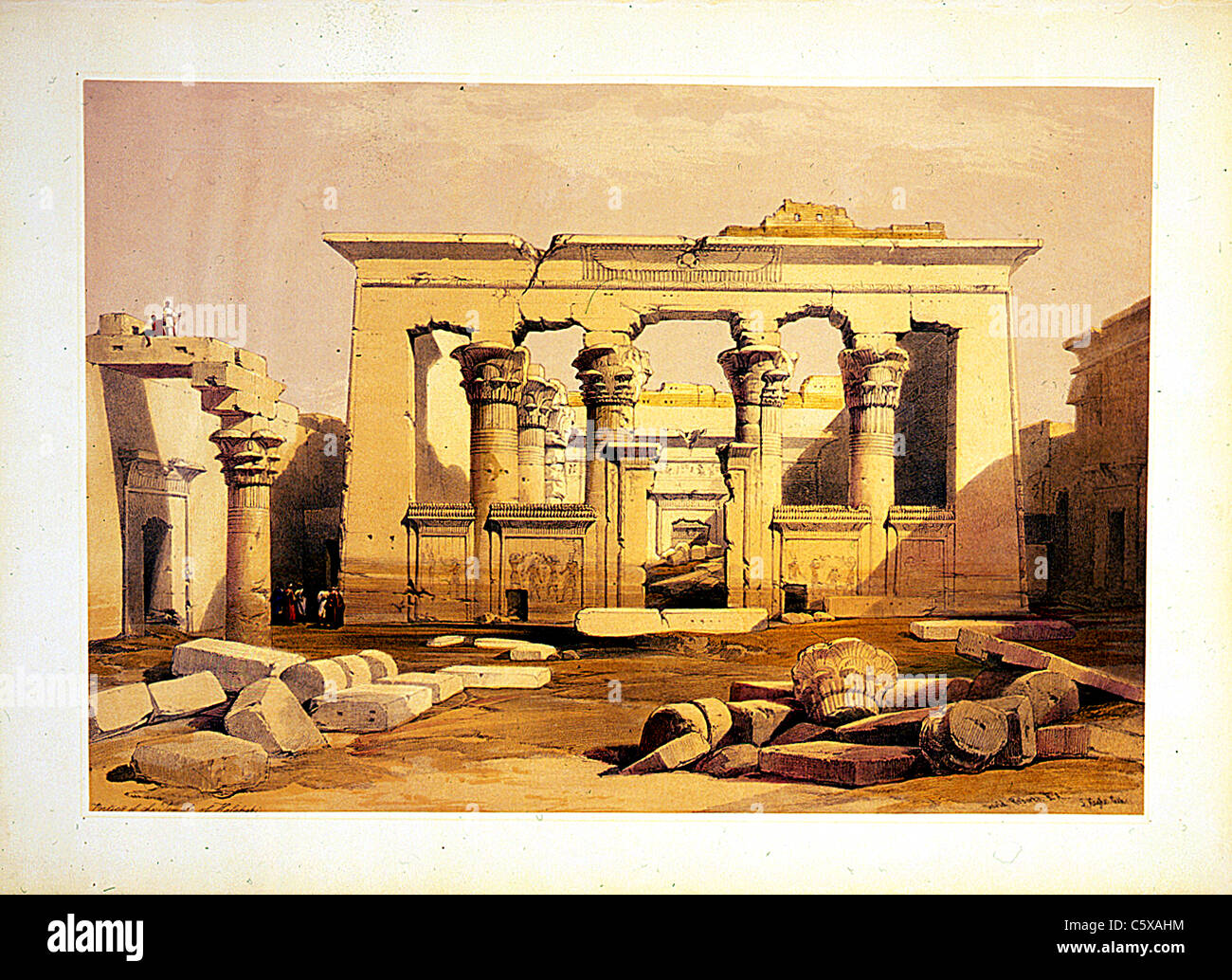 Portique du temple de Kalabshe, gravure de Louis Haghe / David Roberts peinture de la Terre Sainte, Syrie, Idumea, Arabie, Egypte et Nubie Banque D'Images