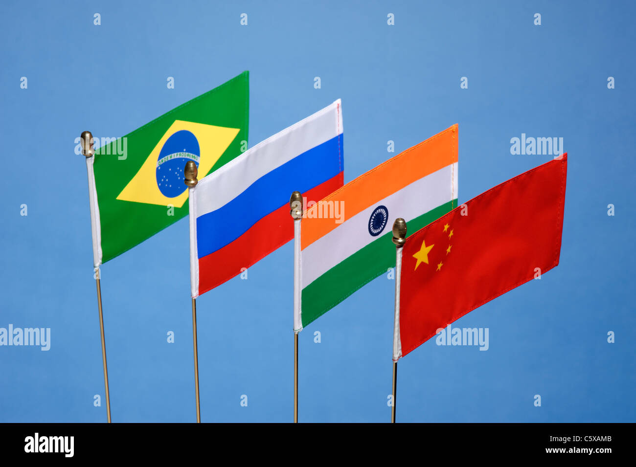 La BRIC Brésil Russie Inde Chine drapeaux Banque D'Images