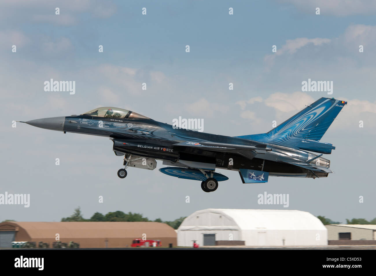 General Dynamics F-16AM Fighting Falcon Nombre FA-110 de la Force Aérienne belge de l'Escadron 349 Kleine Brogel landing à Fairford Banque D'Images