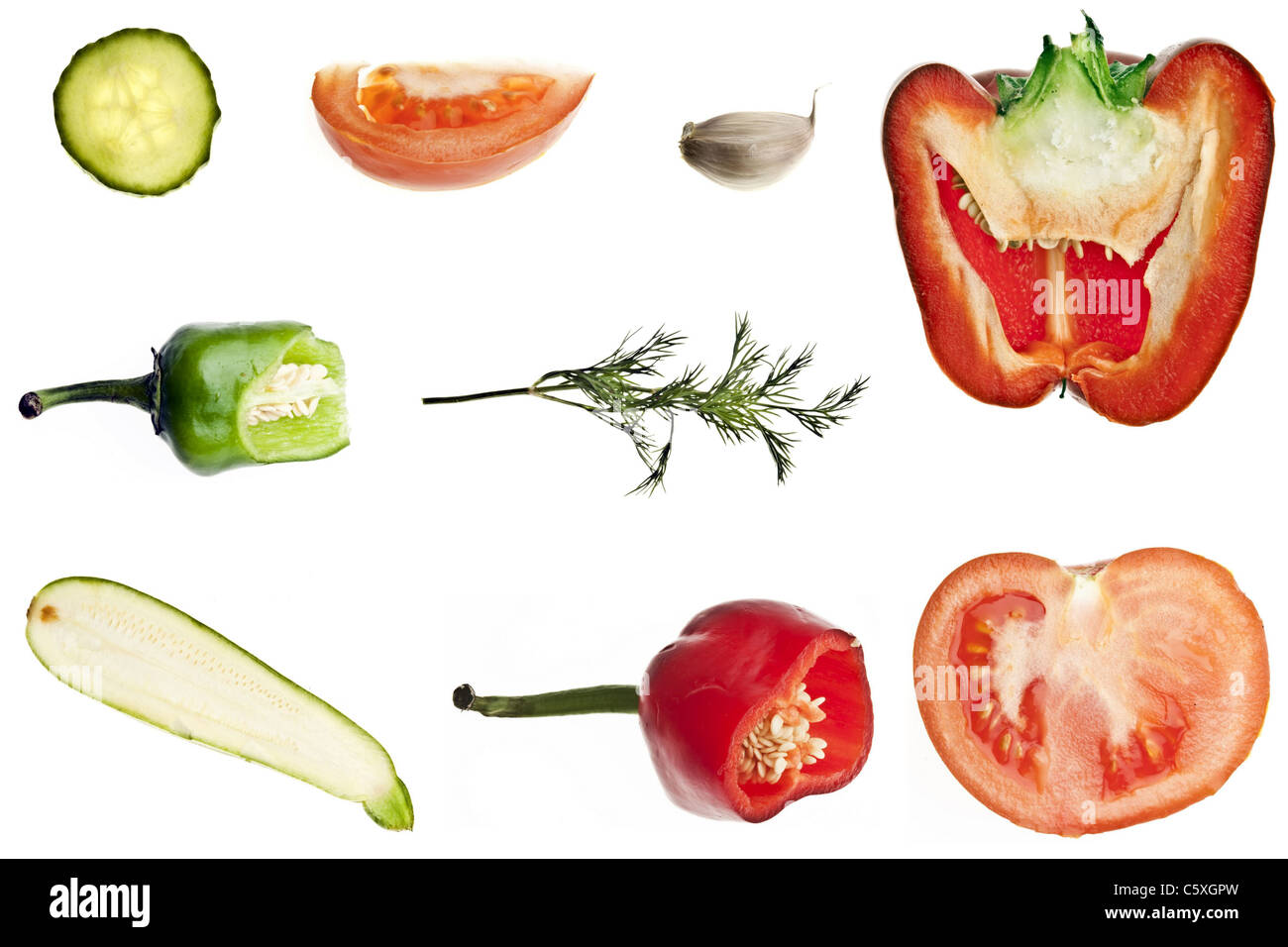 Collage de différentes tranches de légumes Banque D'Images