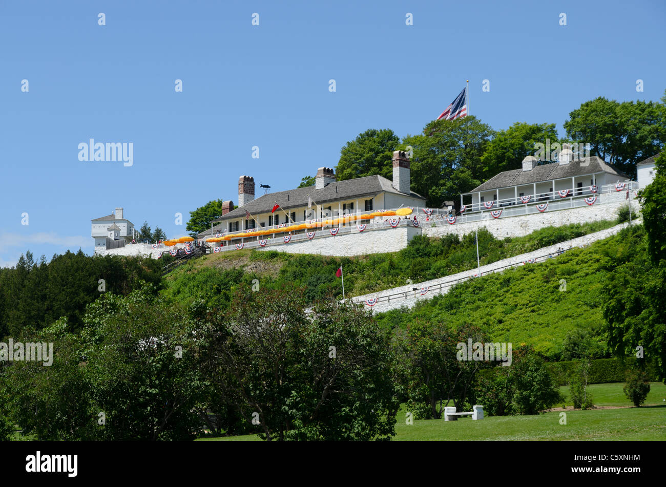 Vue sur le fort historique sur l'île Mackinac, Michigan Banque D'Images