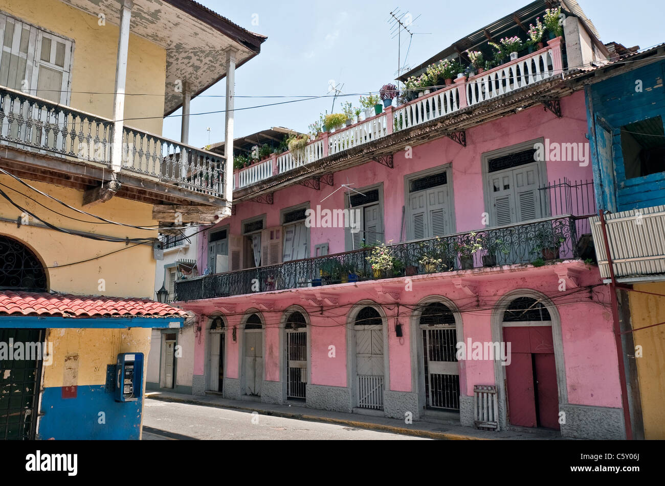 La ville de Panama Casco Viejo vieilles maisons coloniales Banque D'Images