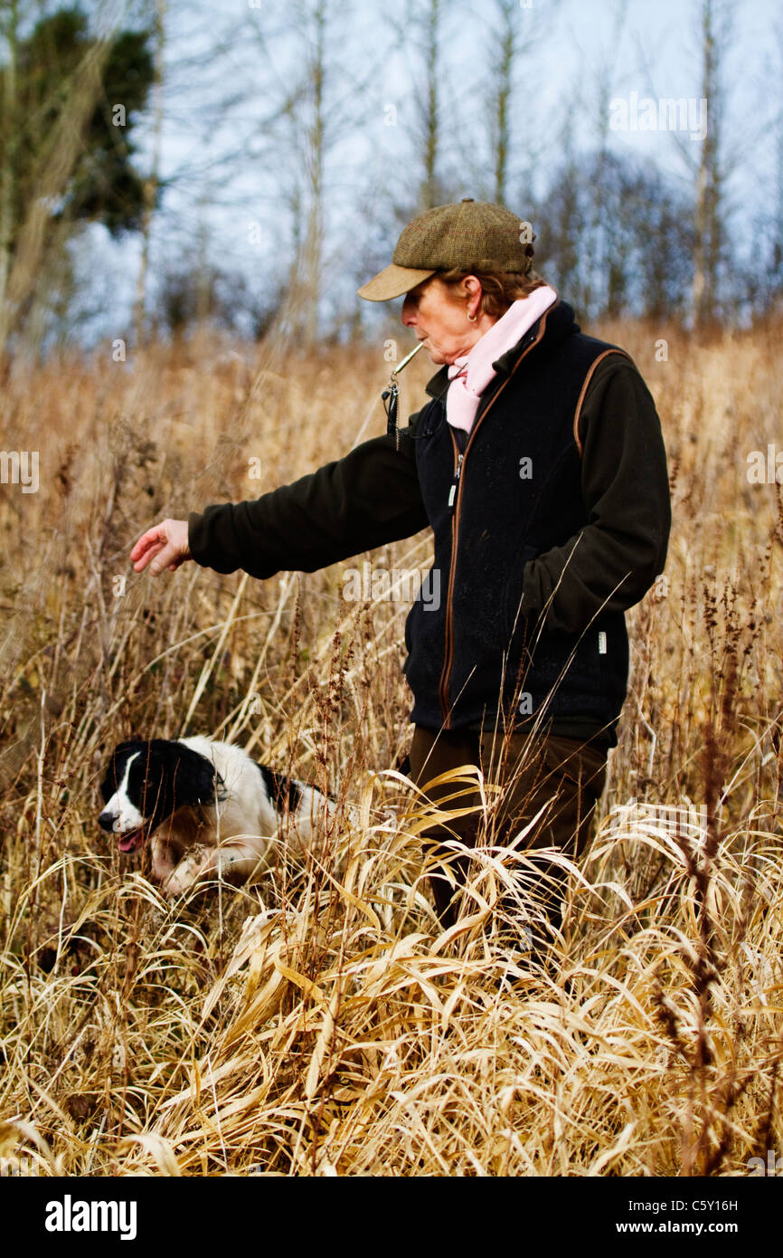 La formation des femmes son chien dans le Devon, UK Banque D'Images