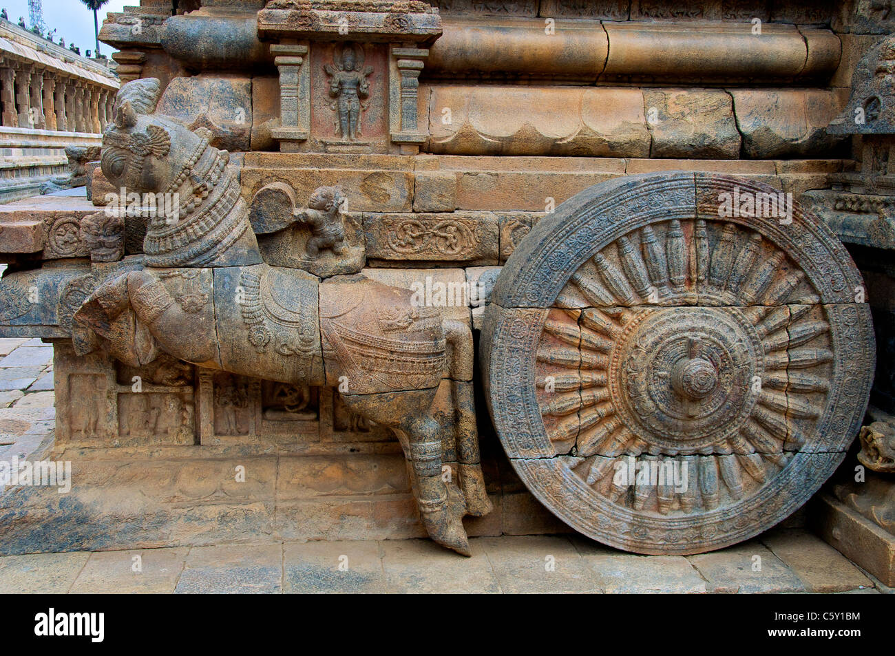 Cheval sculpture sculpté char Temple Airatesvara Dharasuram Tamil Nadu Inde du Sud Banque D'Images