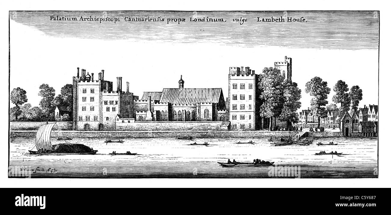 Lambeth Palace, gravure de Wenceslaus Hollar, 1647 ; noir et blanc Illustration ; Banque D'Images