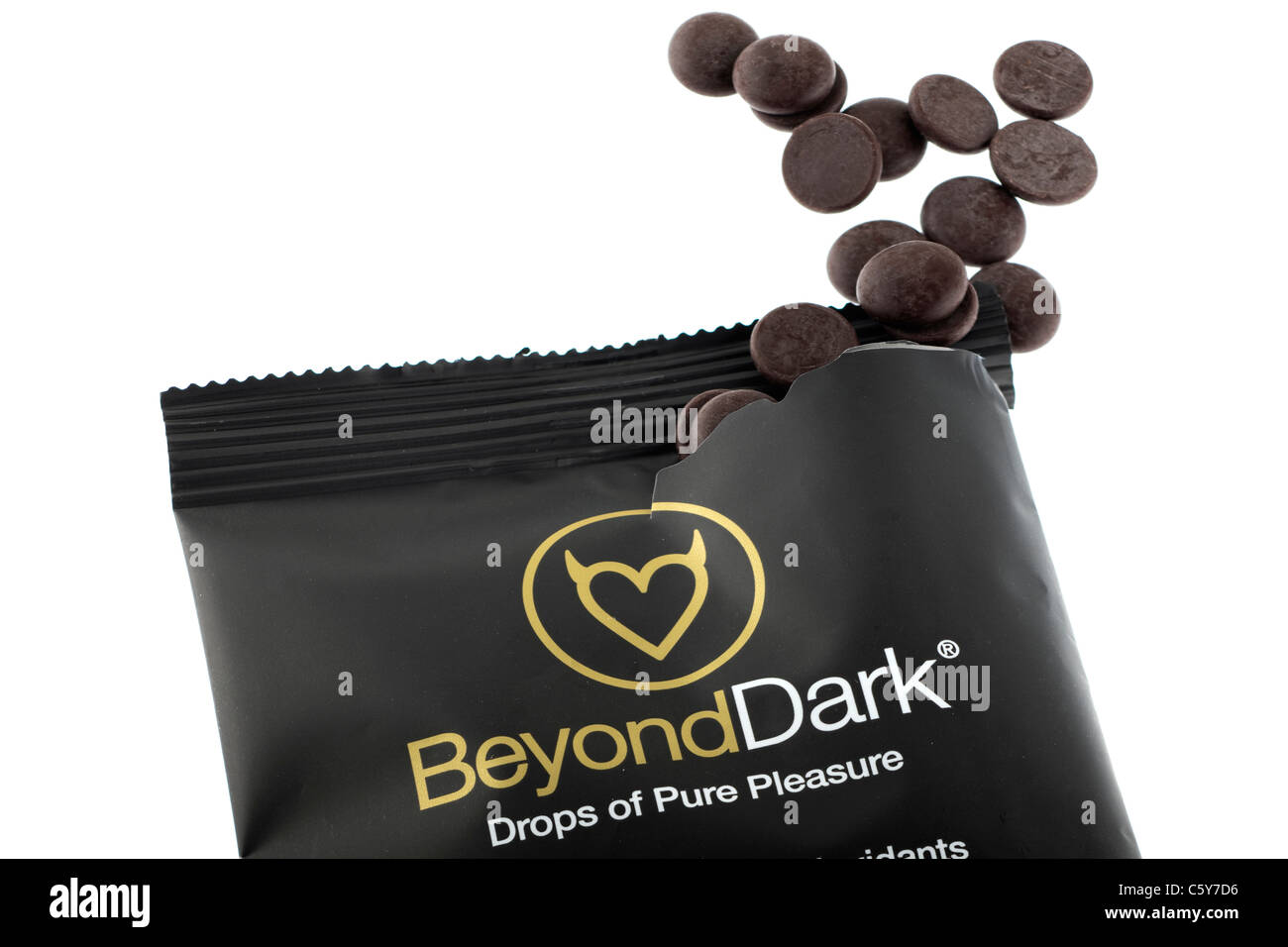 Au-delà de sac drops chocolat noir. Banque D'Images