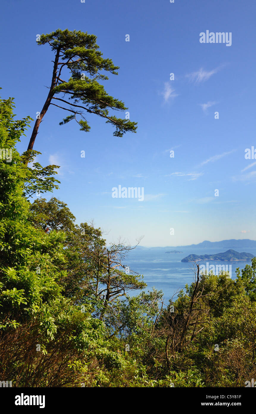 La Mer Intérieure de Seto au Japon vu de Mt. Misen sur l'île d'Itsukushima. Banque D'Images
