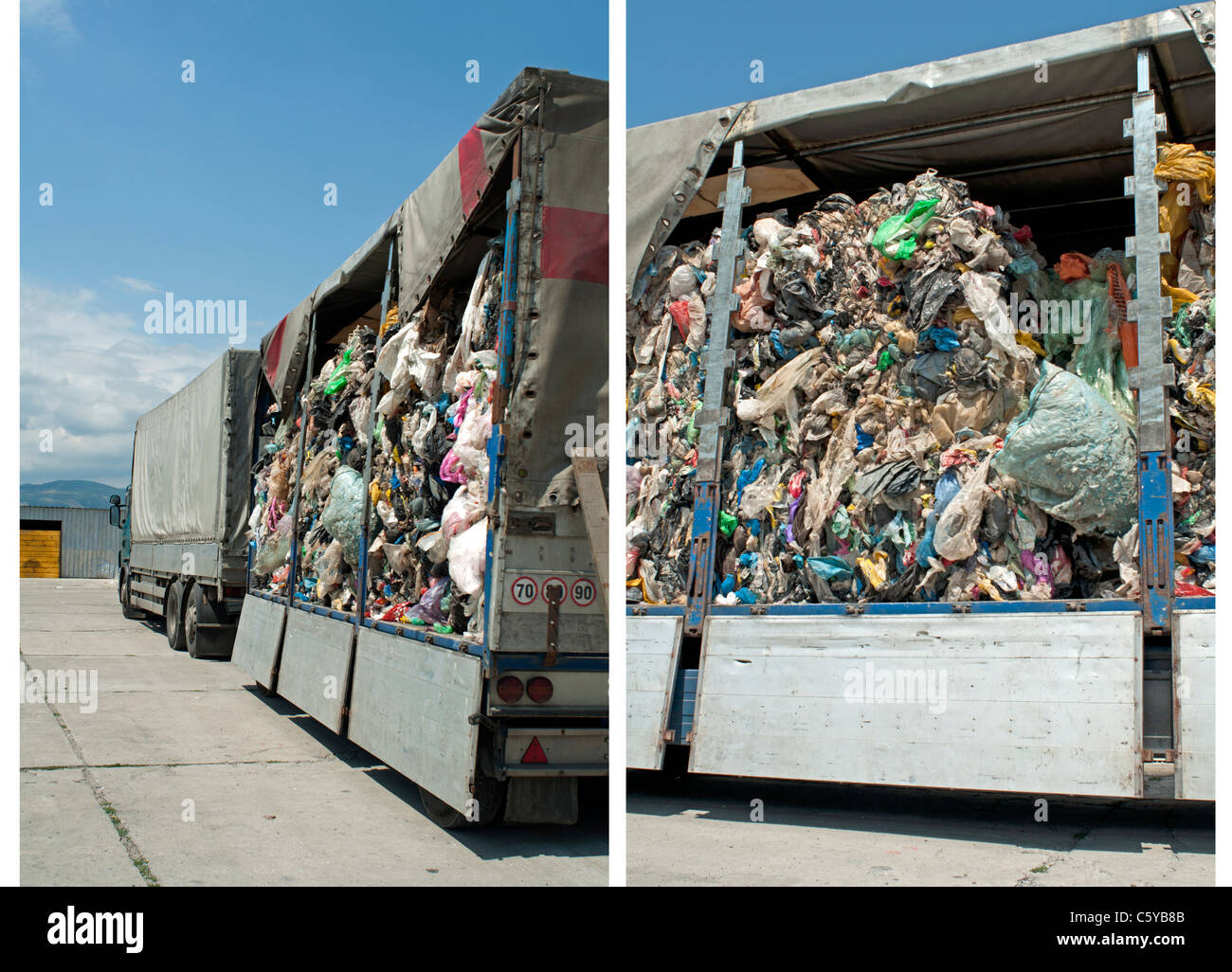 Camion chargé de recyclage des déchets. Deux images Banque D'Images