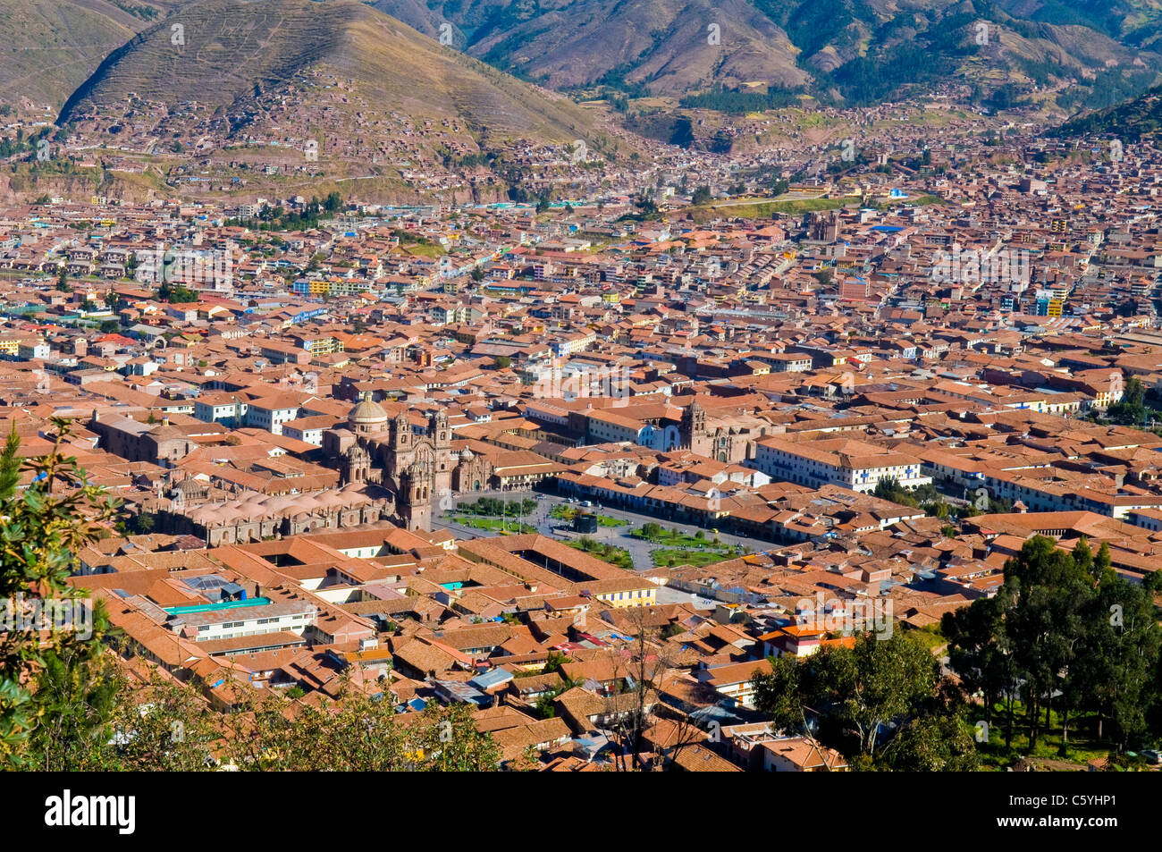 Vue de la ville péruvienne de Cuzco l'ancienne capitale de l'empire inca et site du patrimoine mondial de l'UNESCO Banque D'Images