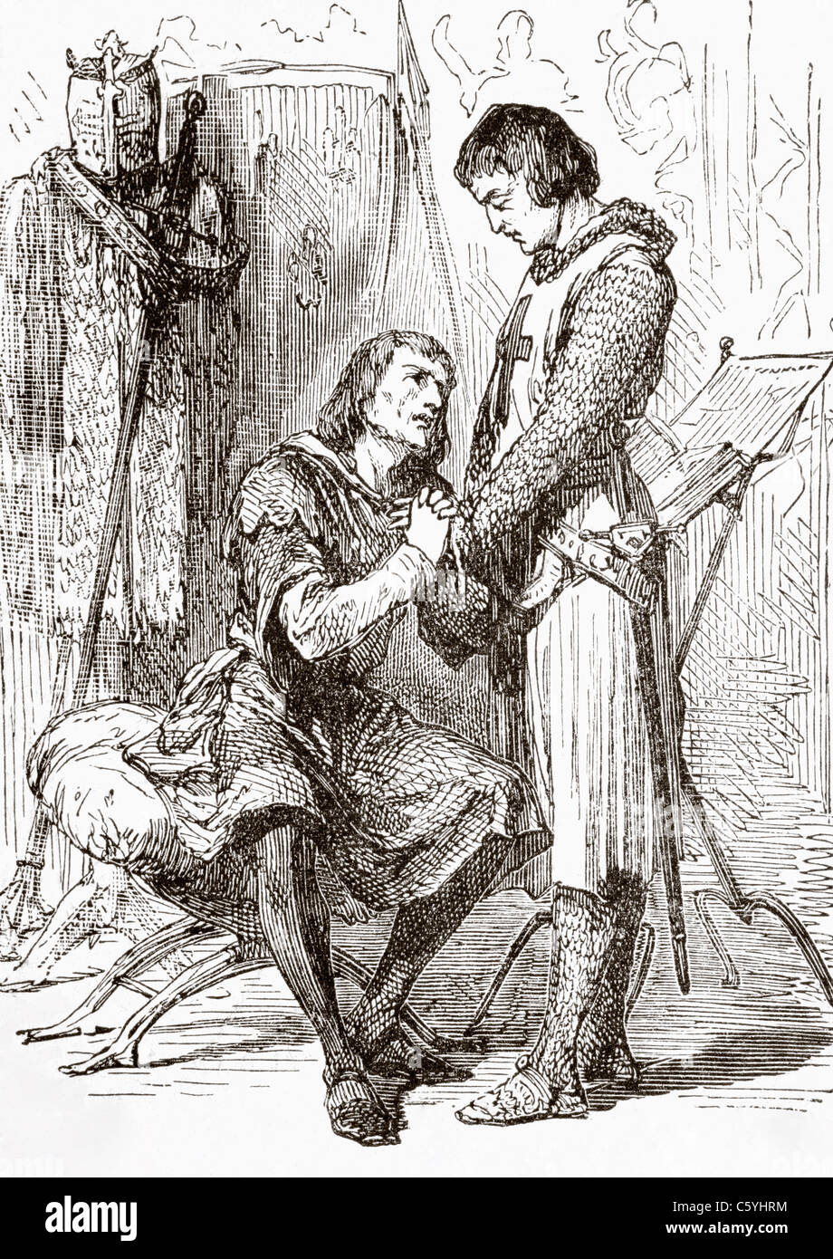 Louis IX, 1214 - 1270, Saint Louis, Roi de France, assis, être réconforté par Jean de Joinville, 1224 - 1317. Banque D'Images