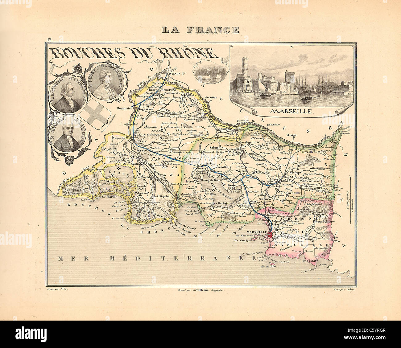 Bouches du Rhône Ministère - Antiquarian Site à partir d'un Atlas Français 1858 "La France et ses colonies" (La France et ses colonies ) par Alexandre Vuillemin Banque D'Images