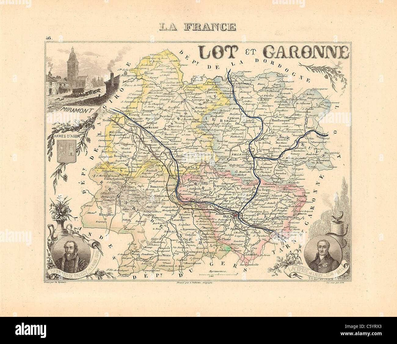 Lot et Garonne - Antiquarian Site à partir d'un Atlas Français 1858 "La France et ses colonies" (La France et ses colonies ) par Alexandre Vuillemin Banque D'Images