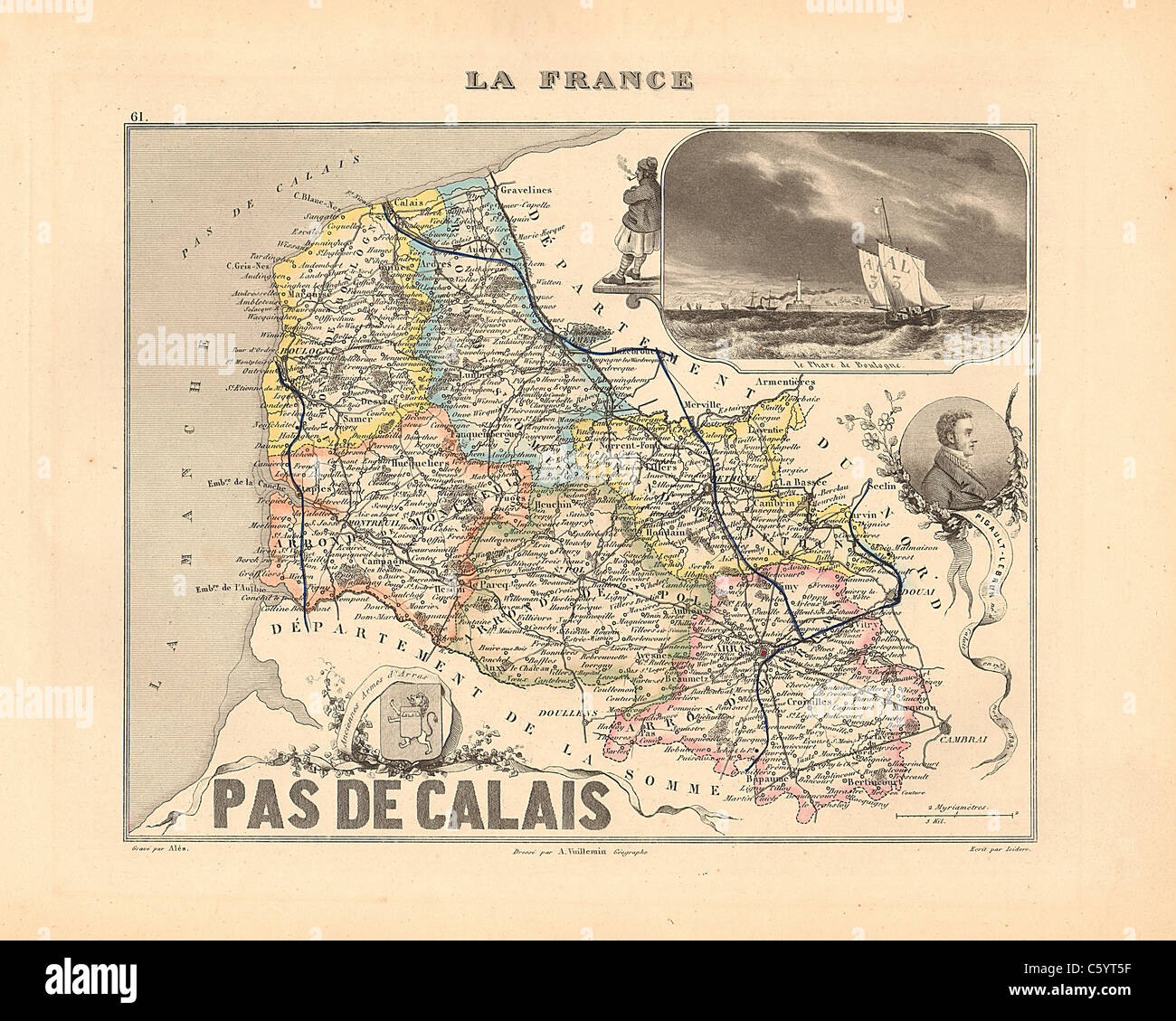 Pas de Calais Département - Antiquarian Site à partir d'un Atlas Français 1858 "La France et ses colonies" (La France et ses colonies ) par Alexandre Vuillemin Banque D'Images