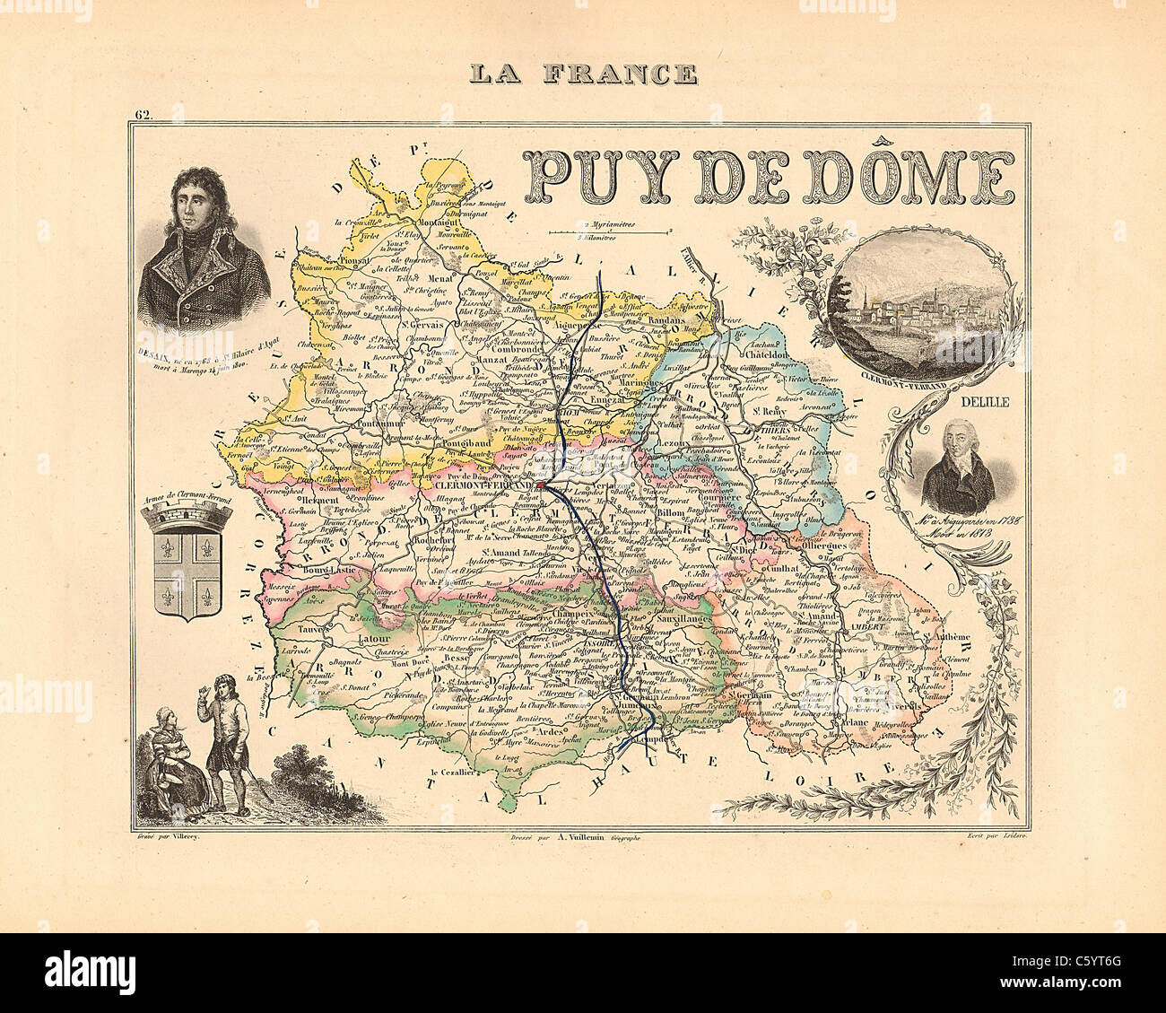 Département Puy de Dome - Antiquarian Site à partir d'un Atlas Français 1858 "La France et ses colonies" (La France et ses colonies ) par Alexandre Vuillemin Banque D'Images