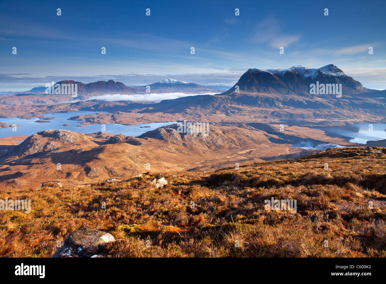 Suilven et Cul Mor de montagnes Assynt, Stac Pollaidh, Ecosse, Royaume-Uni Banque D'Images