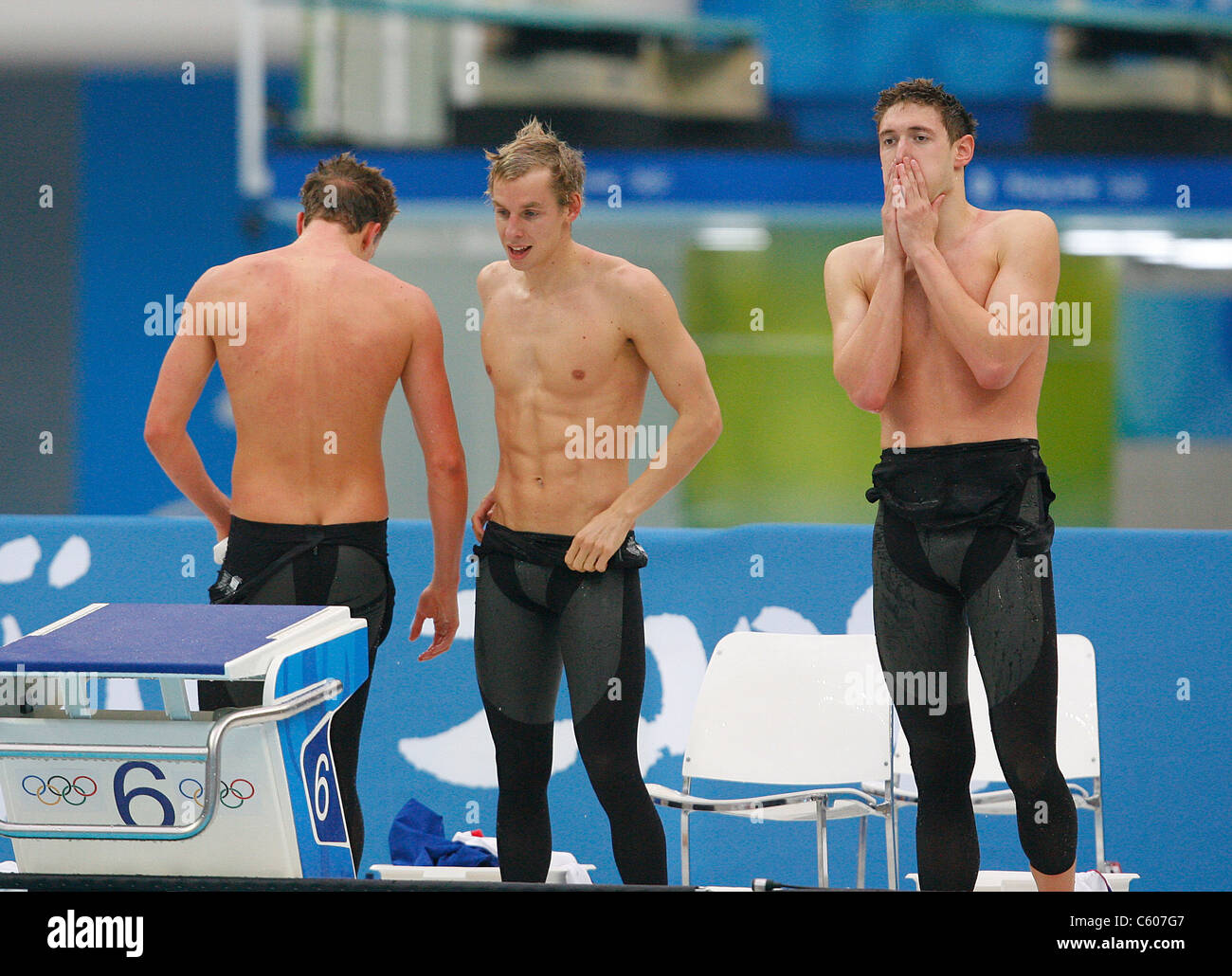 ROBBIE RENWICK ROSS DAVENPORT MENS 4 X 200 m nage libre Relais STADE OLYMPIQUE BEIJING Chine 13 Août 2008 Banque D'Images