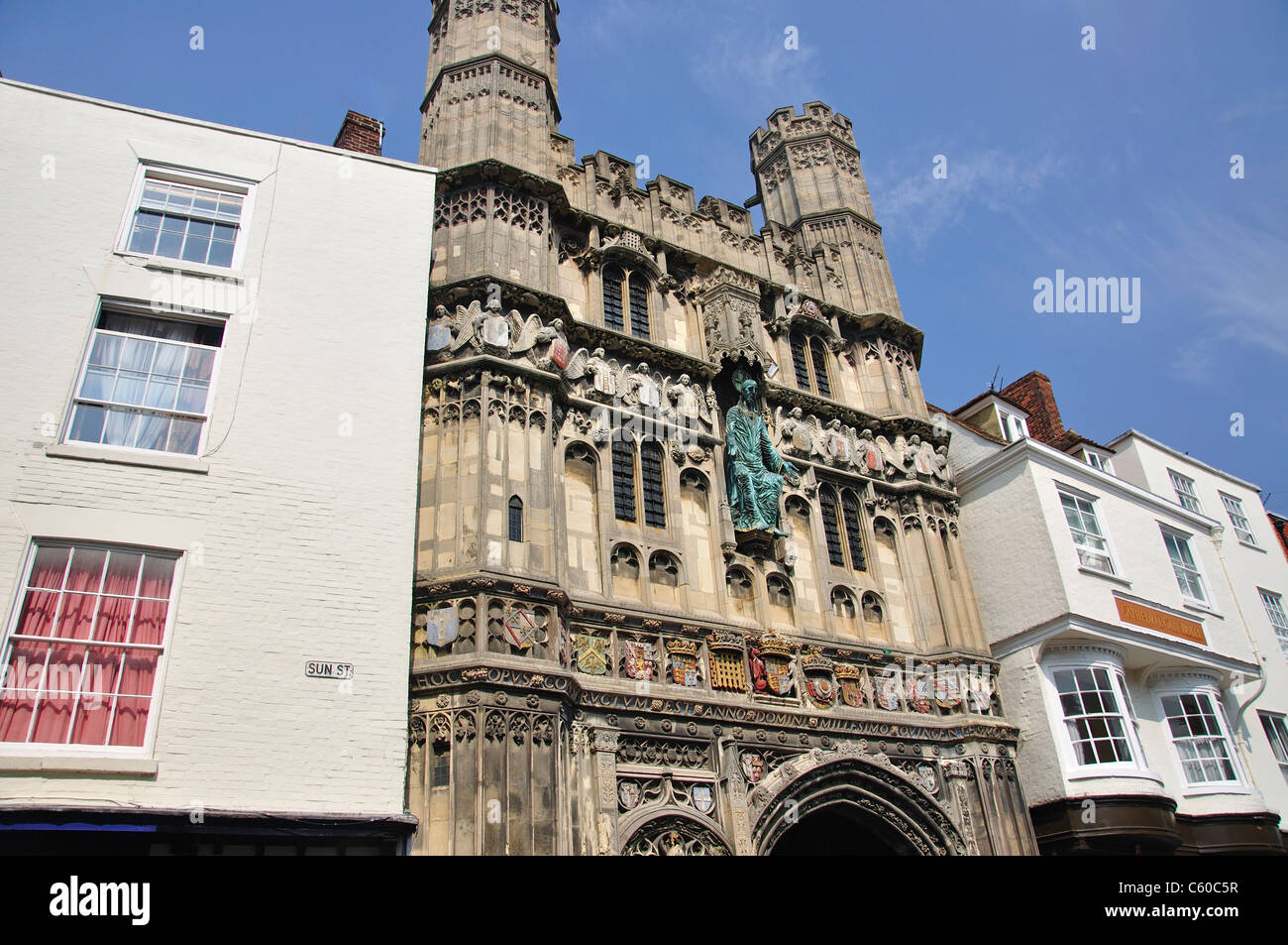 Christ Church, la passerelle, Buttermarket Canterbury, ville de Canterbury, Kent, England, United Kingdom Banque D'Images