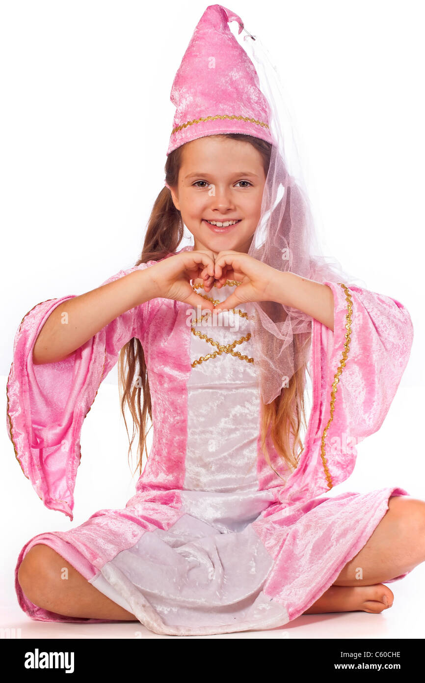 Fillette de huit ans dans un costume habillé comme une fée Banque D'Images