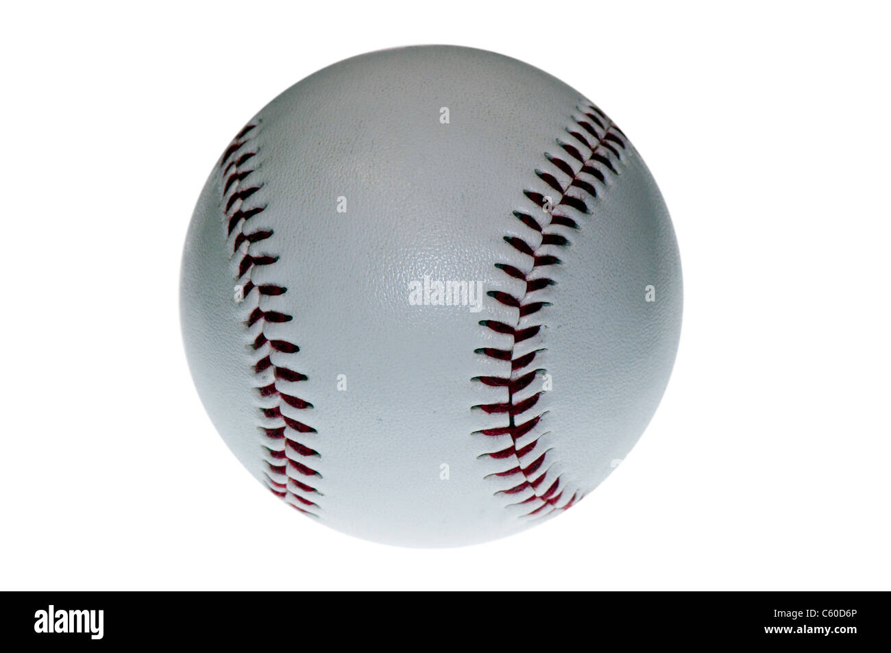 Au baseball avec surpiqûres rouges isolé sur fond blanc Banque D'Images