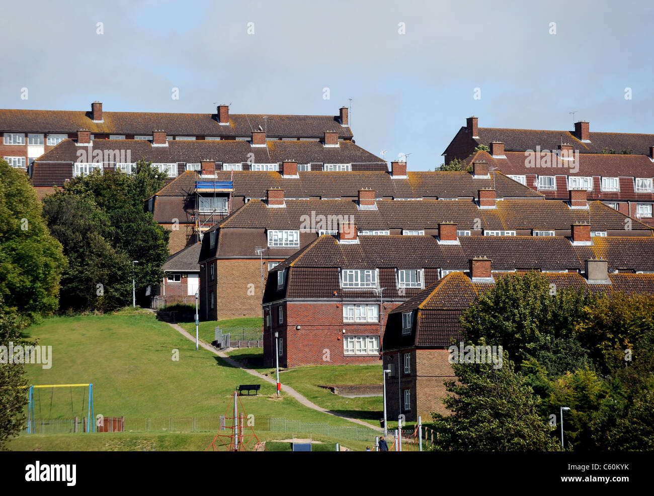 Offres et demandes de logement du conseil avec des blocs d'appartements dans la région de Brighton, Sussex Hollingbury UK Banque D'Images
