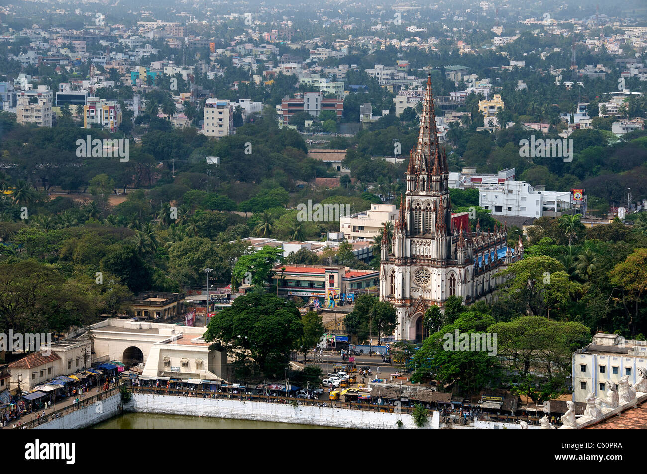 Vue aérienne Lourdes Tiruchirapalli Tamil Nadu Inde du Sud Banque D'Images